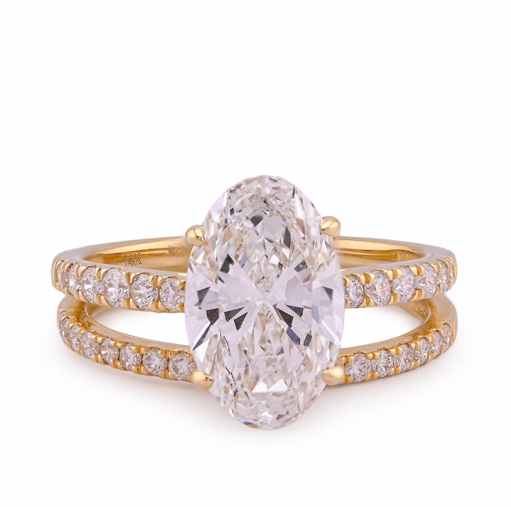 14K Yellow Gold 3.40CT Oval Cnetre Solitaire Lab Diamond Women Ring with Band - Elite Jewelers - Rings