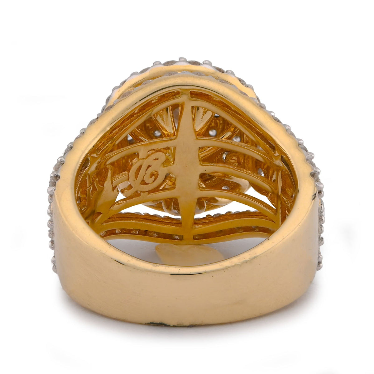 14K Yellow Gold 3CT Halo Cluster Round Centre Natural Diamond Multi Row Women Ring - Elite Jewelers-Rings