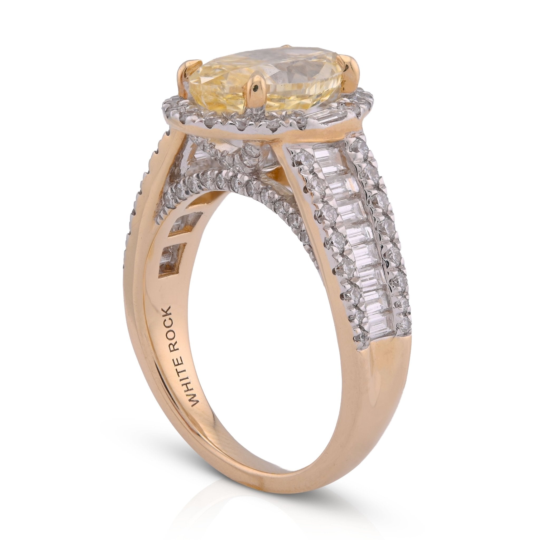 14K Yellow Gold 3CT Oval Solitaire Halo Baguette Side 4.25TC Lab Diamond Women Ring - Elite Jewelers - Rings