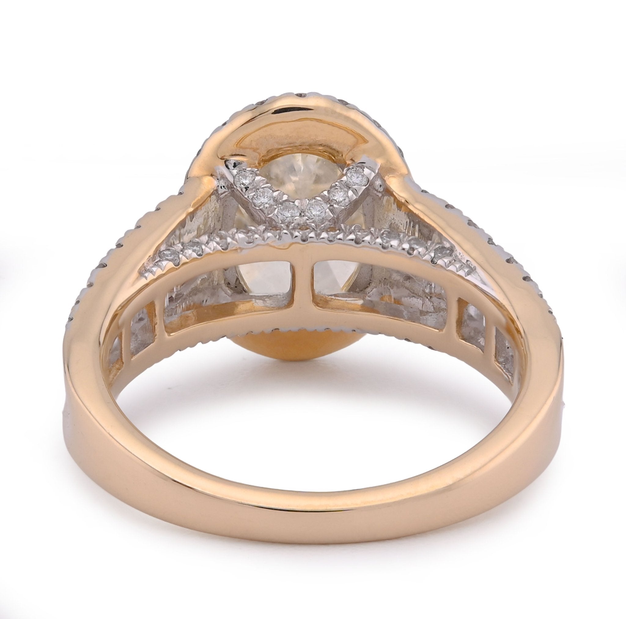 14K Yellow Gold 3CT Oval Solitaire Halo Baguette Side 4.25TC Lab Diamond Women Ring - Elite Jewelers - Rings