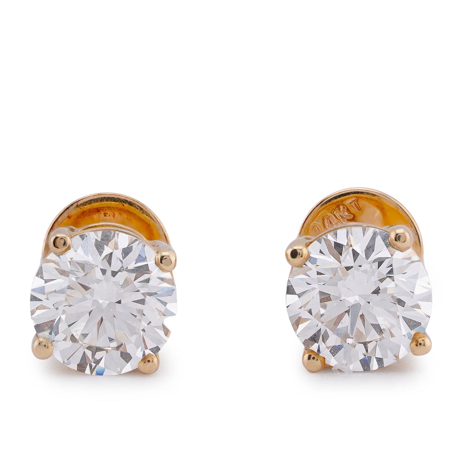 14K Yellow Gold 3CT Solitaire Round Lab Diamond Men Women Earring - Elite Jewelers-Earrings