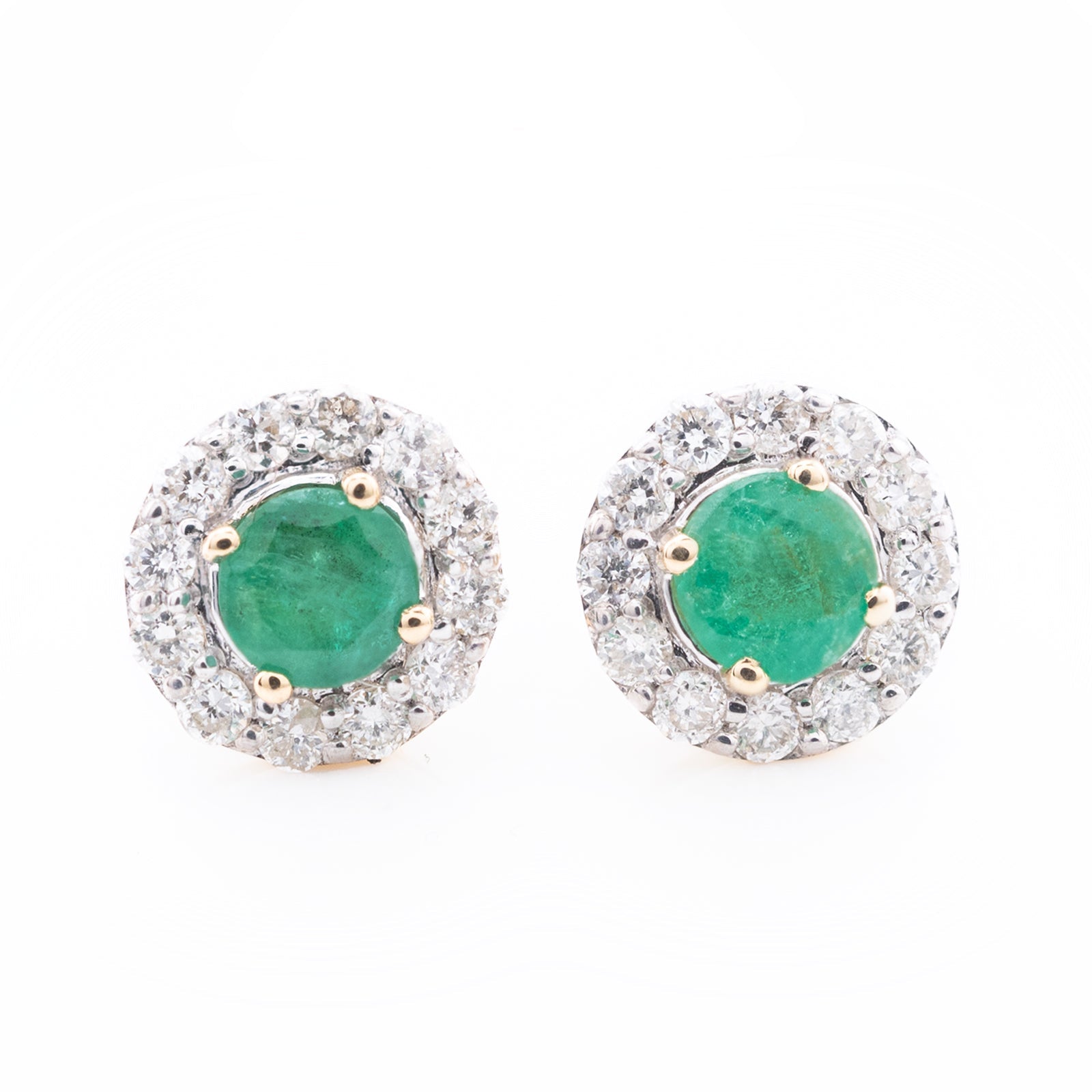 14k Yellow Gold 3mm Emerald and Diamond Halo Stud Earrings - Elite Jewelers - Earrings