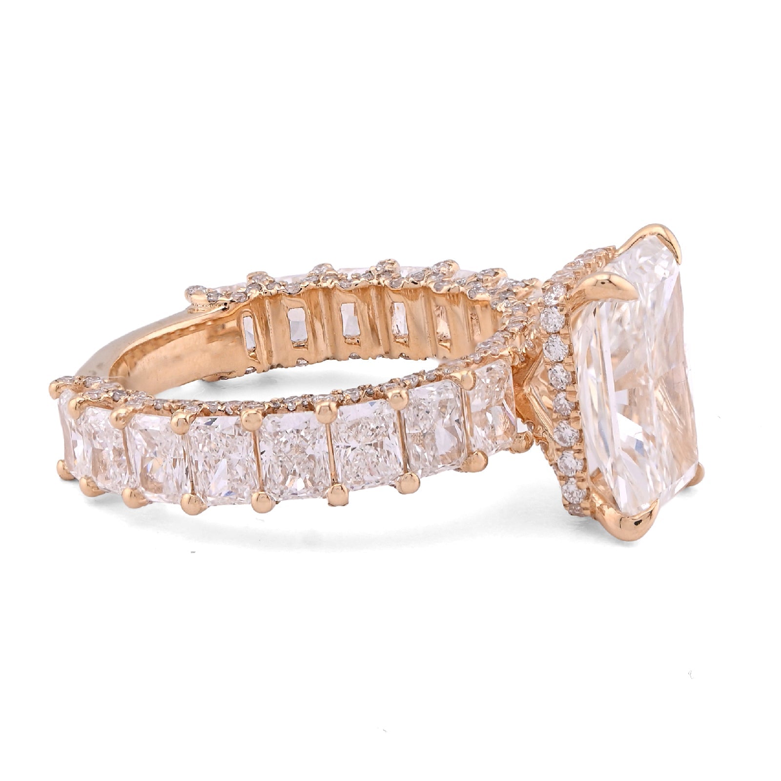 14K Yellow Gold 4.10CT Natural Diamond Radiant Centre 8.23TC Side Iced Women Lab Diamond Ring - Elite Jewelers - Rings