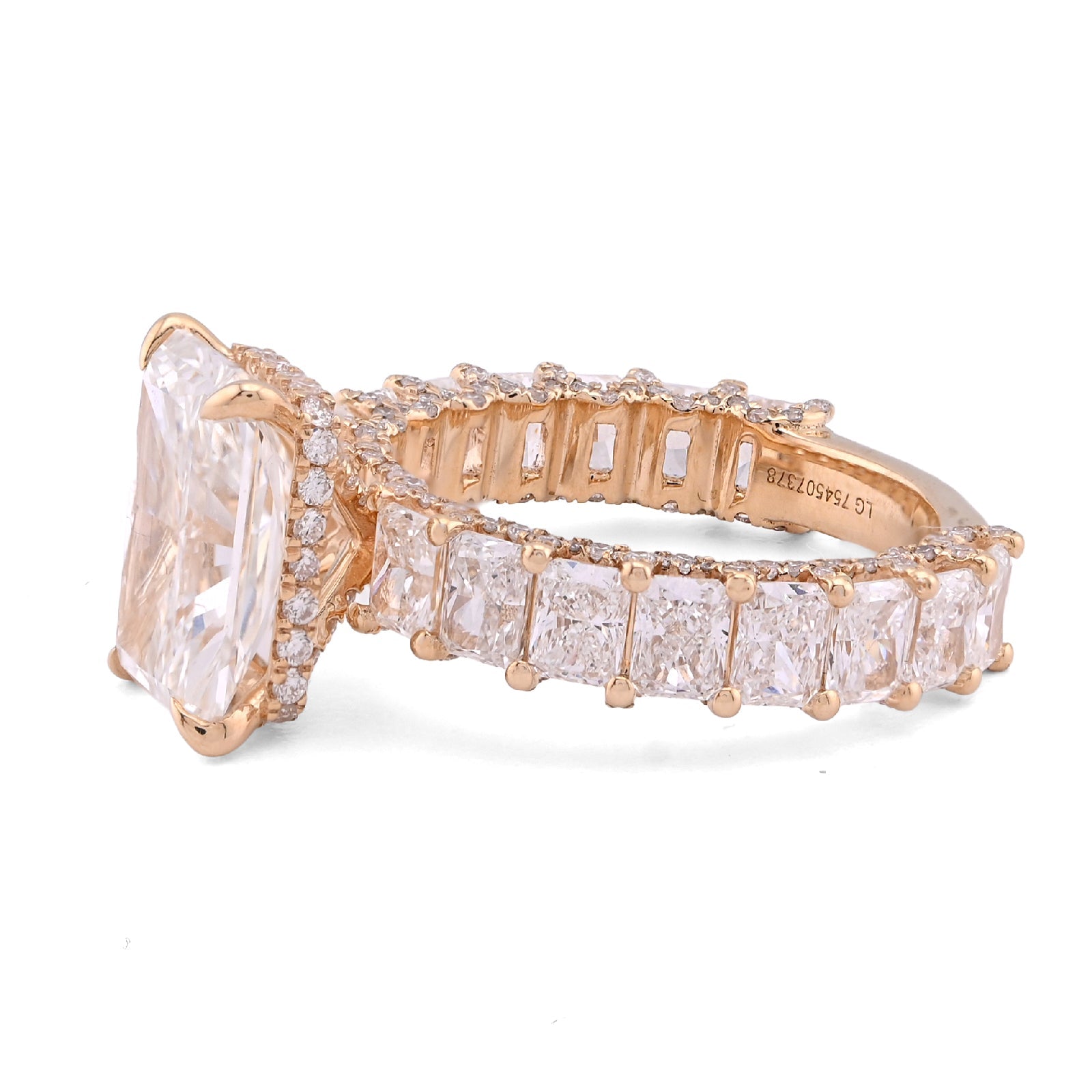 14K Yellow Gold 4.10CT Natural Diamond Radiant Centre 8.23TC Side Iced Women Lab Diamond Ring - Elite Jewelers - Rings