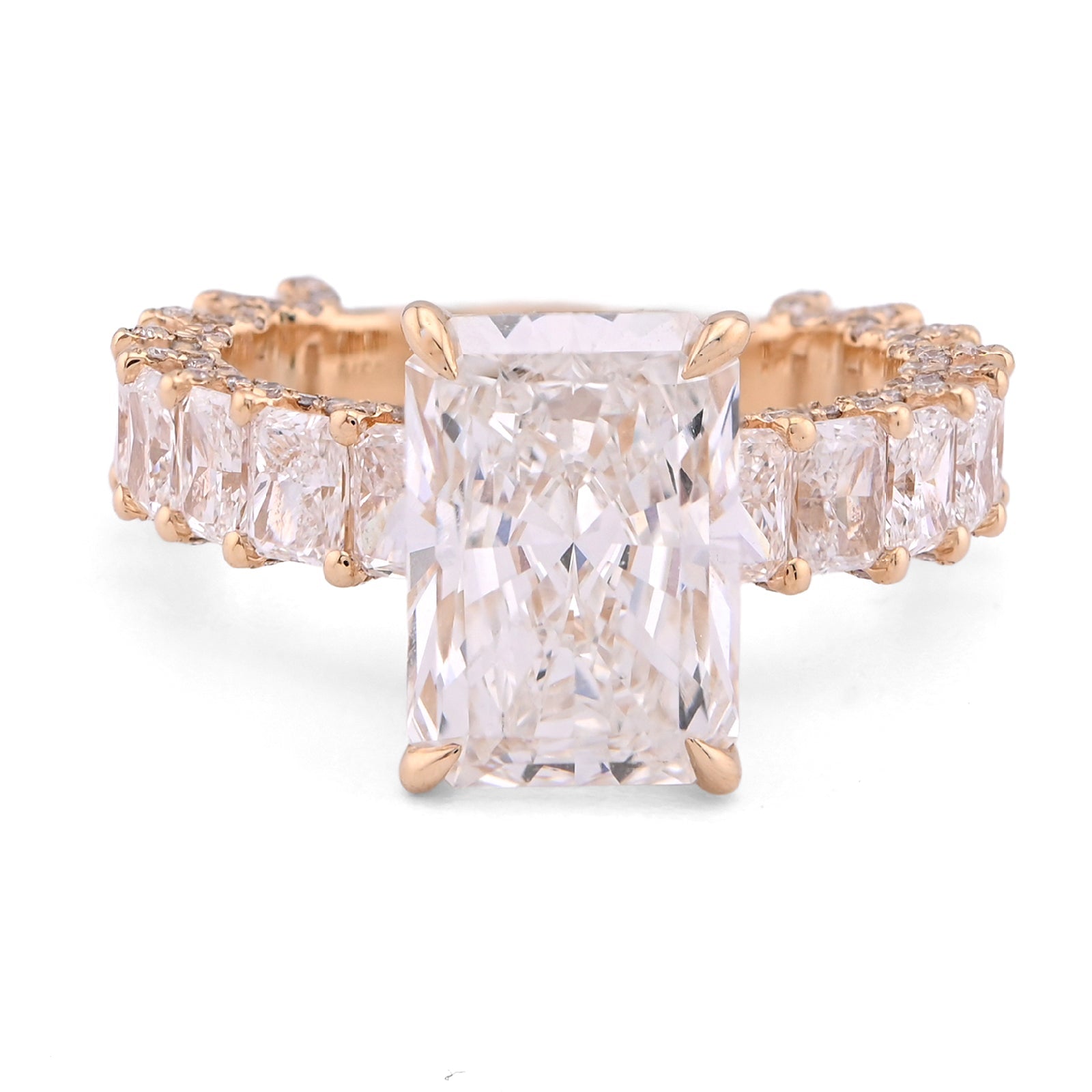 14K Yellow Gold 4.10CT Natural Diamond Radiant Centre 8.23TC Side Iced Women Lab Diamond Ring - Elite Jewelers - Rings