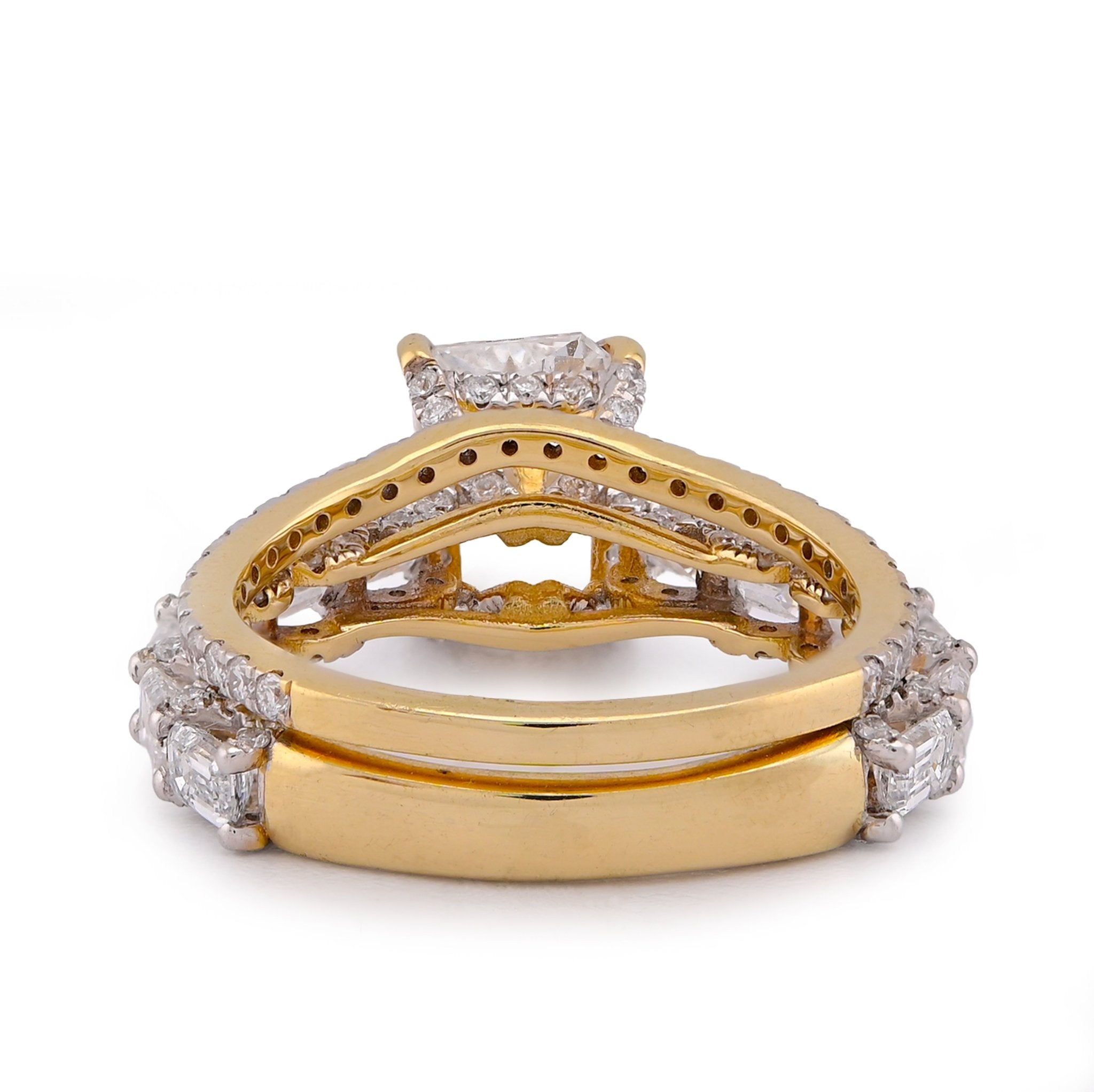 14K Yellow Gold 4.75CT Radiant Solitaire Centre Emerald Side Designer Lab Diamond Women Ring with Band - Elite Jewelers-Rings