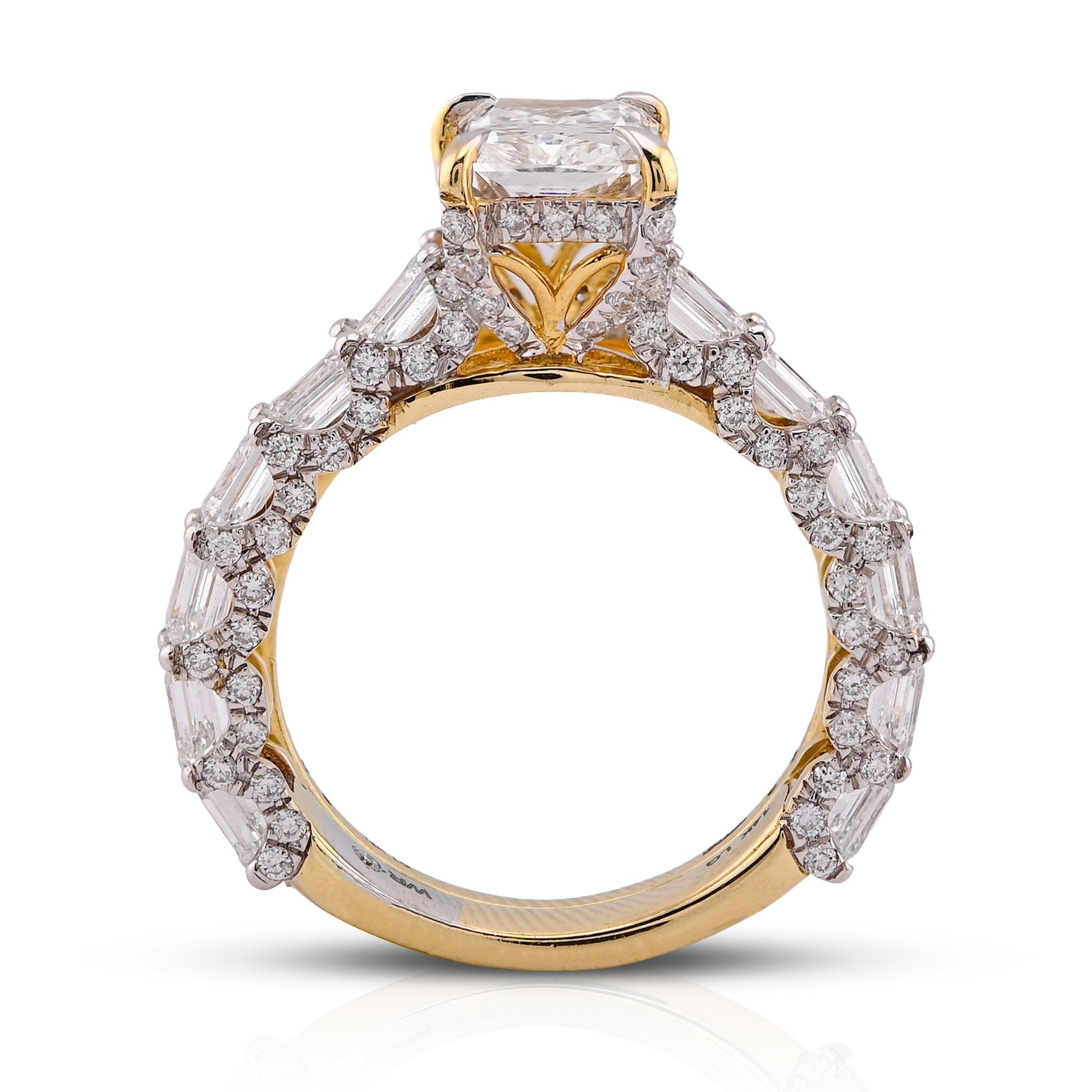 14K Yellow Gold 4.75CT Radiant Solitaire Centre Emerald Side Designer Lab Diamond Women Ring with Band - Elite Jewelers-Rings