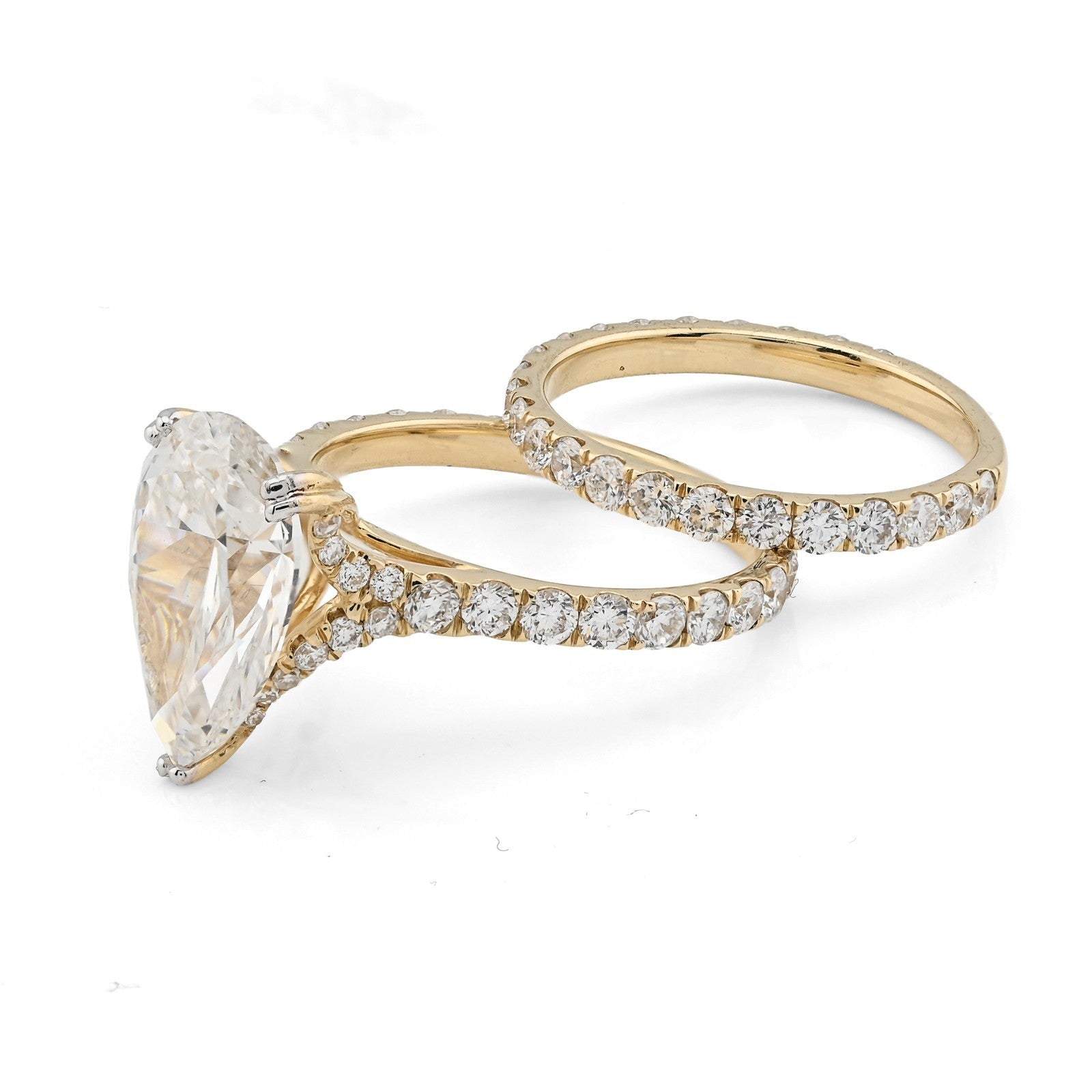 14k Yellow Gold 5.85CTW Pear - Shaped Lab Diamond Ring with Band 4.8gms For Womens - Elite Jewelers - Rings