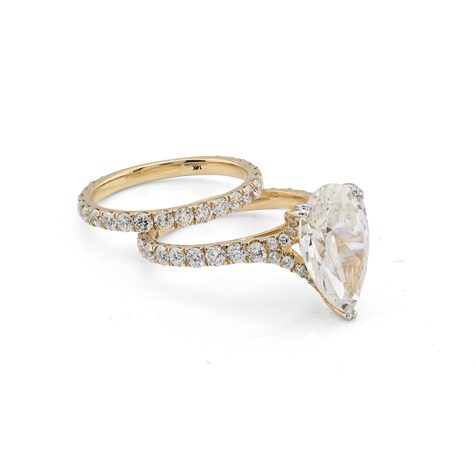 14k Yellow Gold 5.85CTW Pear - Shaped Lab Diamond Ring with Band 4.8gms For Womens - Elite Jewelers - Rings