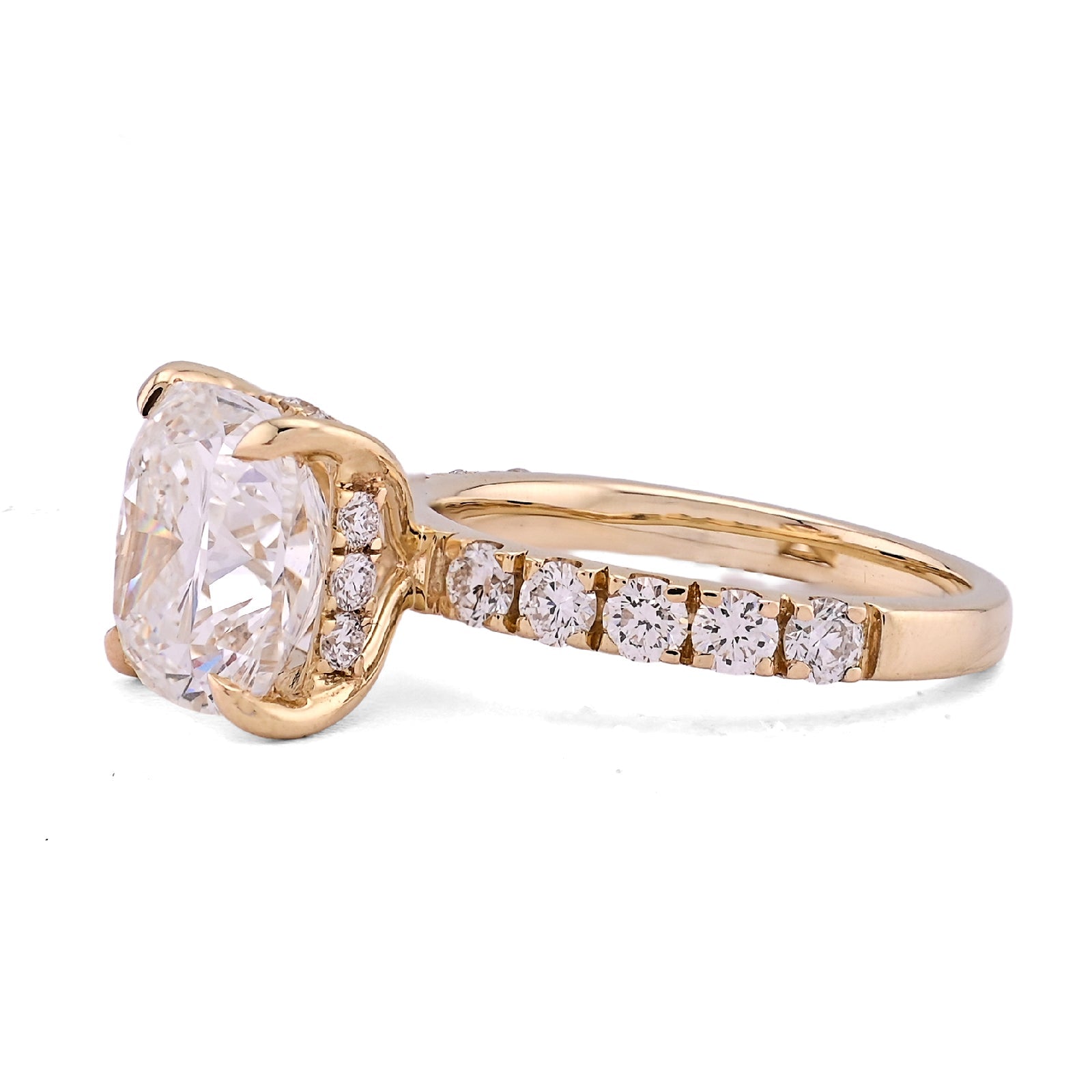 14K Yellow Gold 6CT Cushion Centre Side Round Iced Lab Diamond Women Ring - Elite Jewelers - Rings