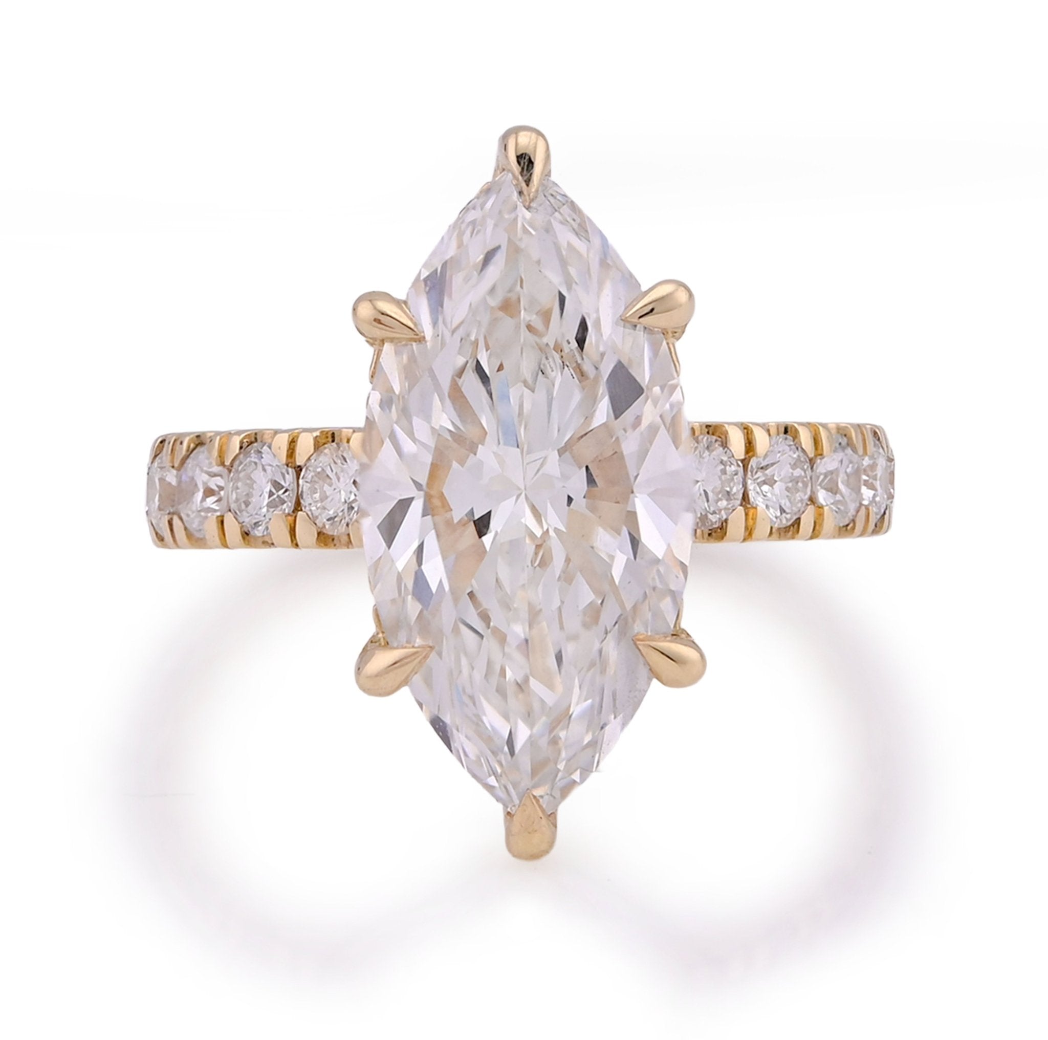 14K Yellow Gold 6CT Marquise Centre Round Side Diamond Women Lab Ring - Elite Jewelers - Rings