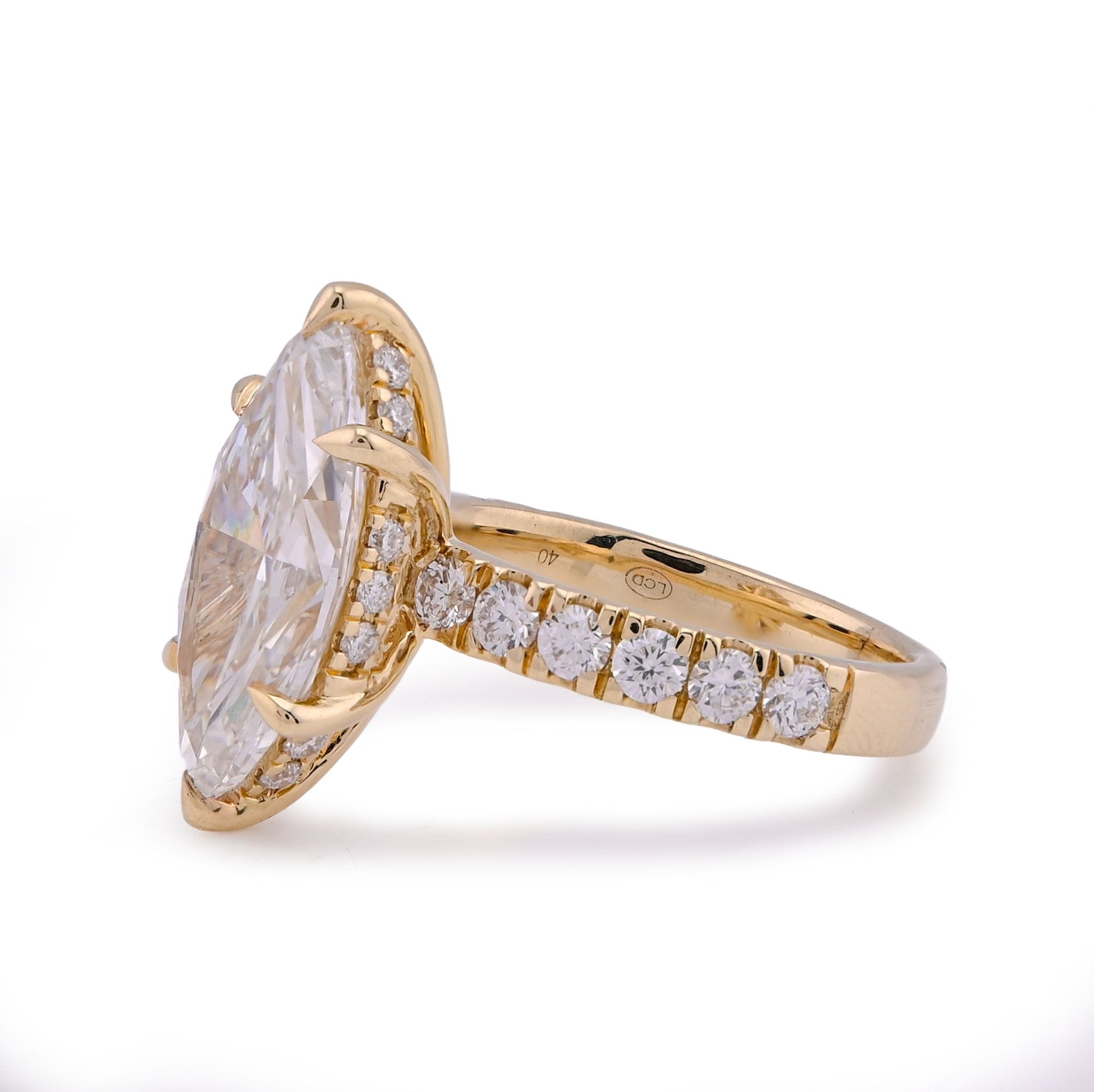 14K Yellow Gold 6CT Marquise Centre Round Side Diamond Women Lab Ring - Elite Jewelers - Rings
