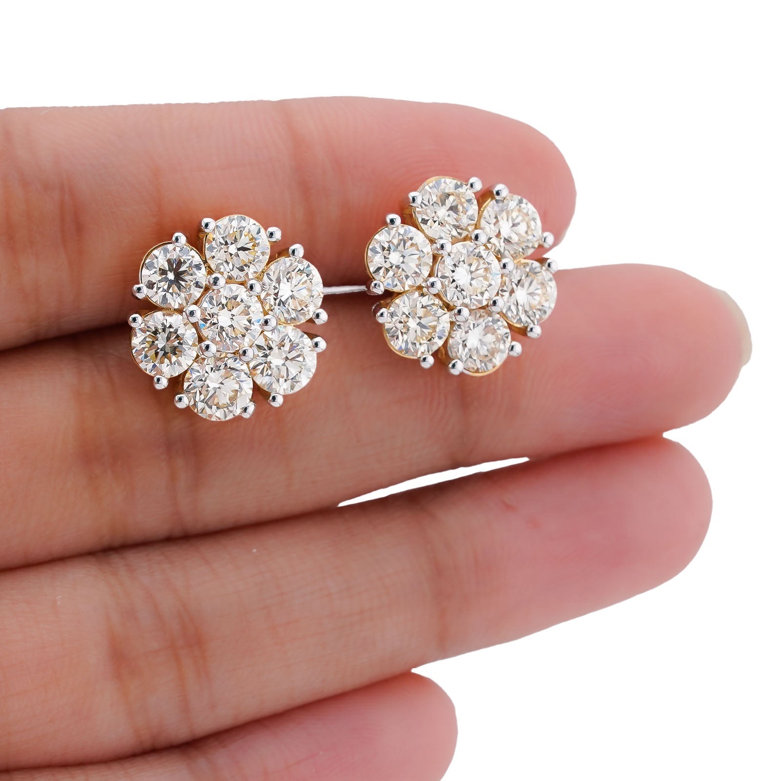 14K Yellow Gold 7.10CT Flower Shape 50 Pointer Round Natural Diamond Men Women Earrings - Elite Jewelers-Earrings