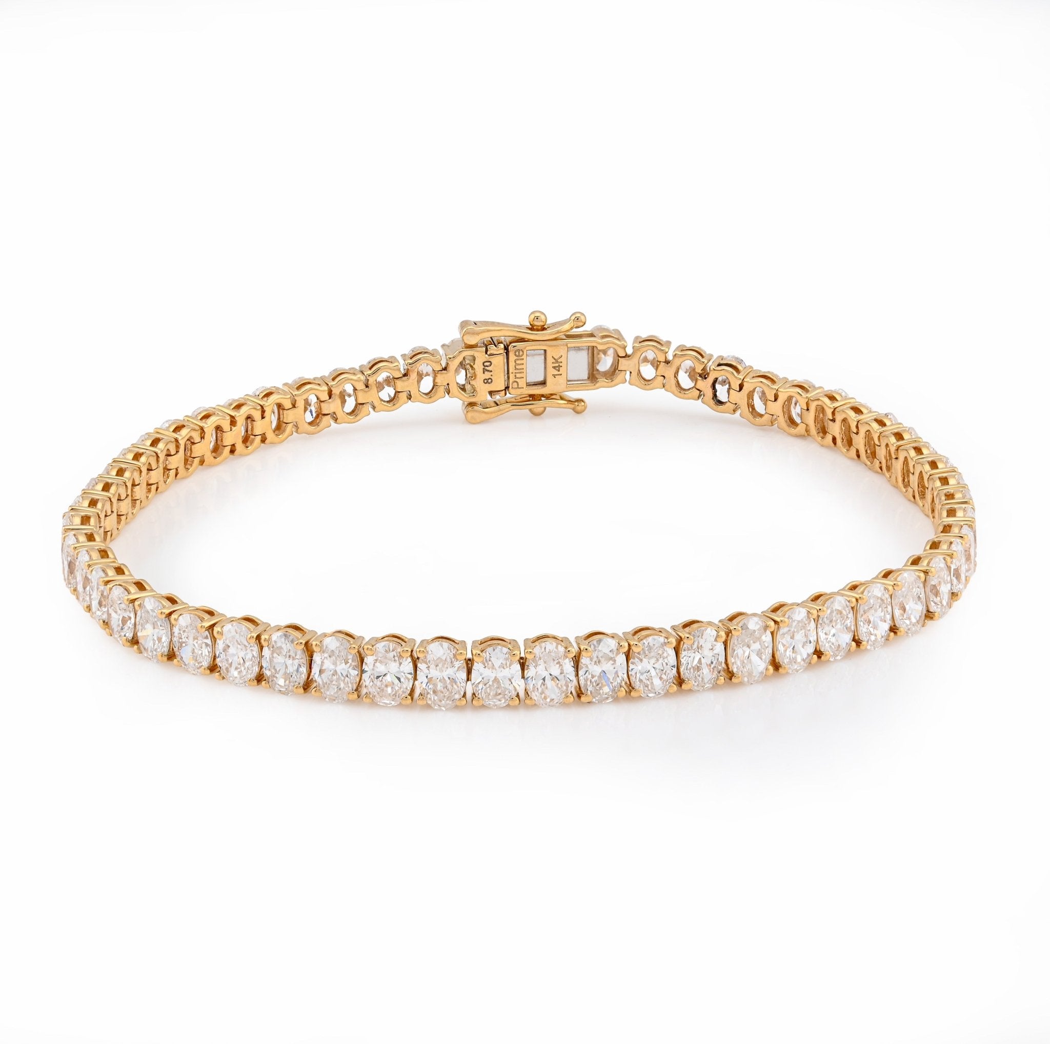 14K Yellow Gold 8.70CT Lab Oval Shape Diamond 7" 10.2g Men Women 4MM Tennis Bracelet - Elite Jewelers - Bracelets