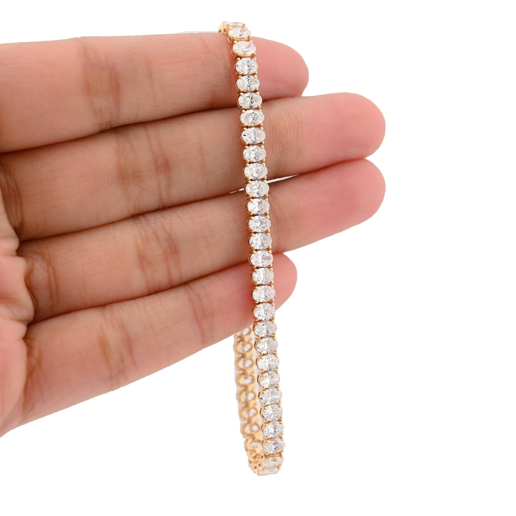 14K Yellow Gold 8.70CT Lab Oval Shape Diamond 7" 10.2g Men Women 4MM Tennis Bracelet - Elite Jewelers - Bracelets