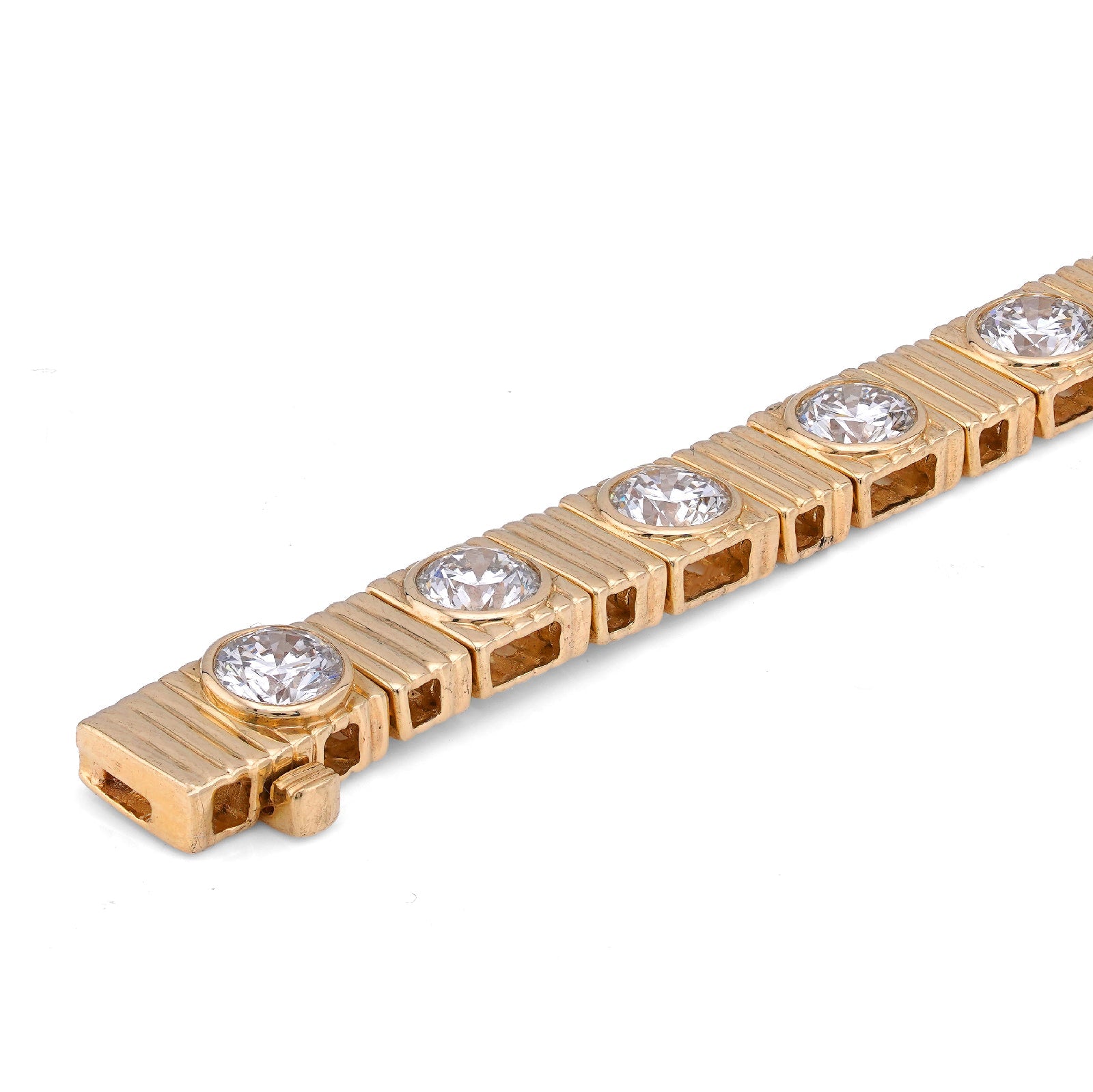 14K Yellow Gold Fluted Gold Solitare Lab Diamond 7CT Men Women Tennis Bracelet - Elite Jewelers-Bracelets