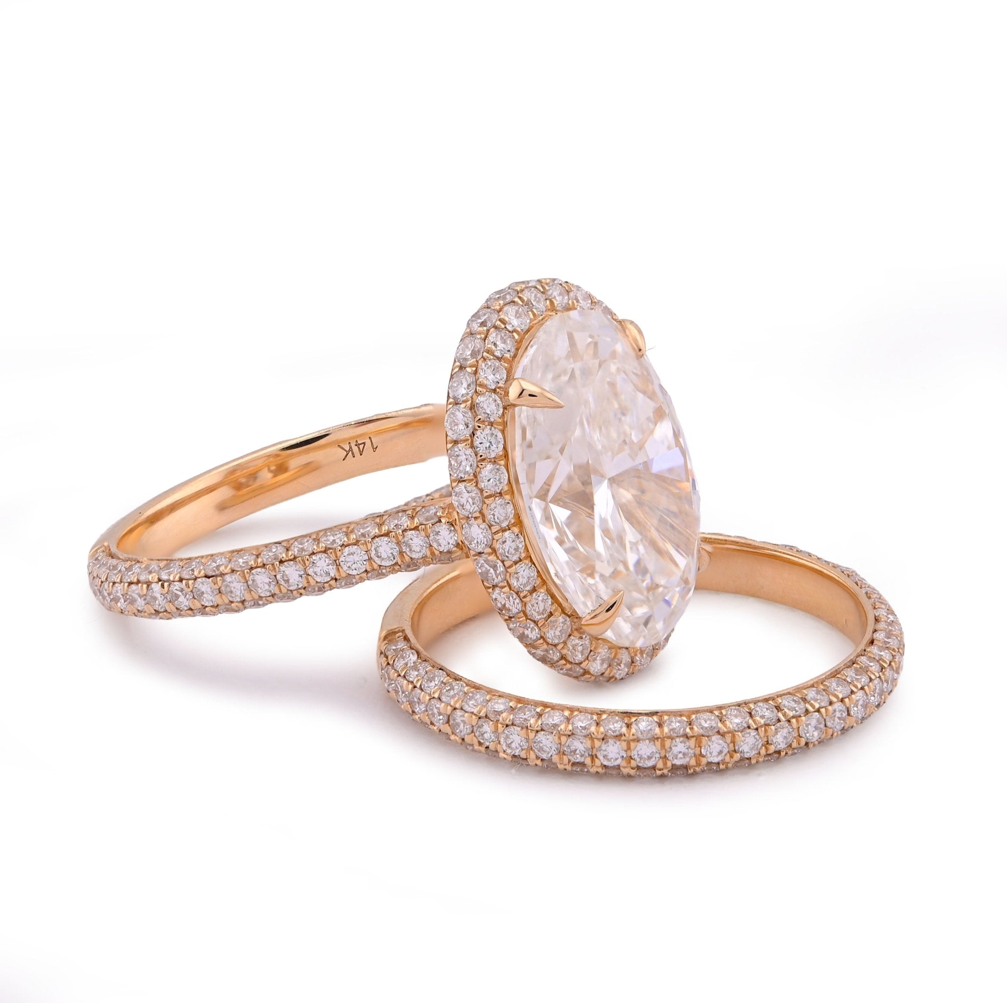 14K Yellow Gold Oval Shape 5.1CT Centre Solitaire 6.9TC Lab Diamond side Round Lab Diamond Women Ring with Band - Elite Jewelers - Rings