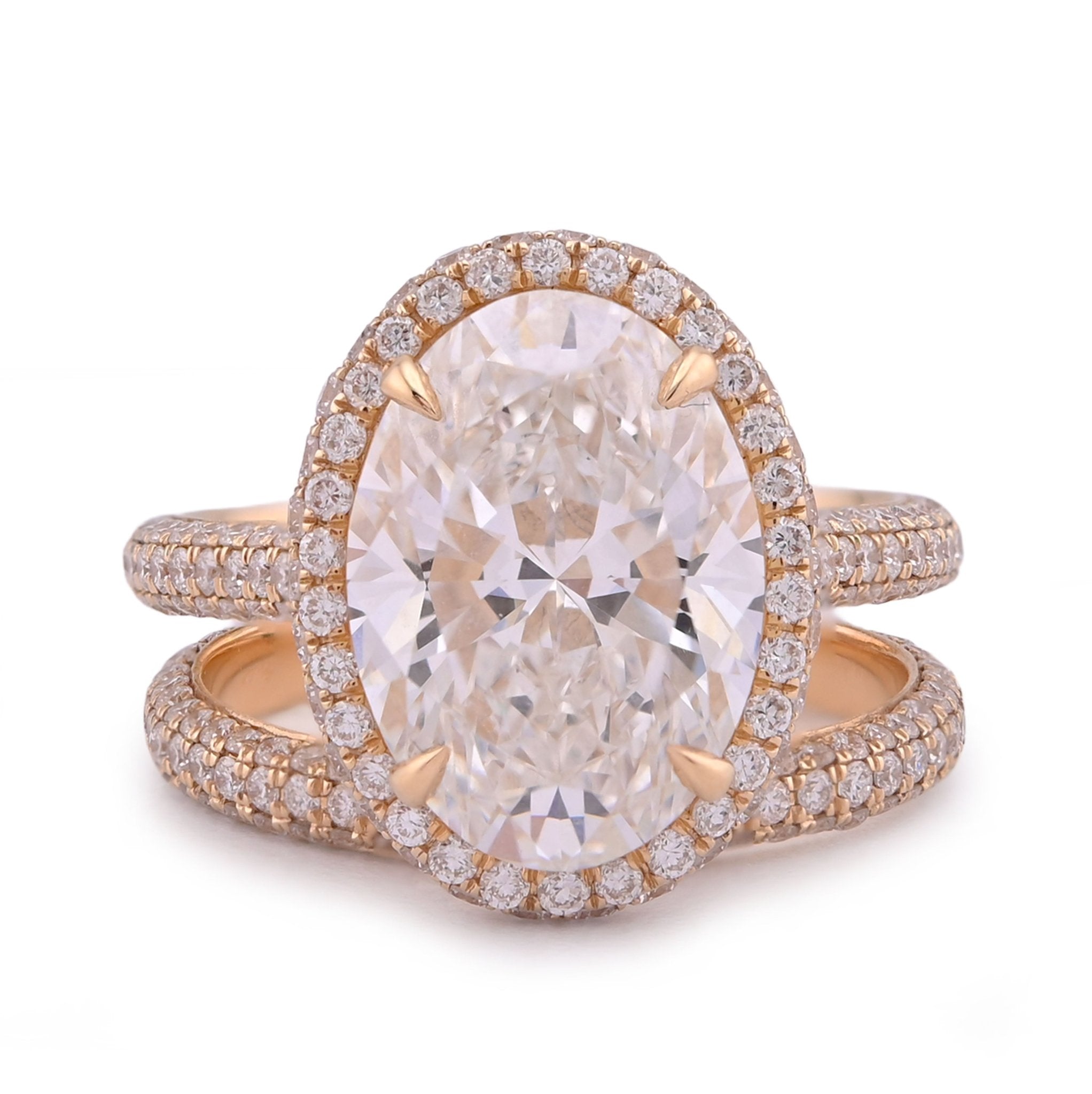 14K Yellow Gold Oval Shape 5.1CT Centre Solitaire 6.9TC Lab Diamond side Round Lab Diamond Women Ring with Band - Elite Jewelers - Rings