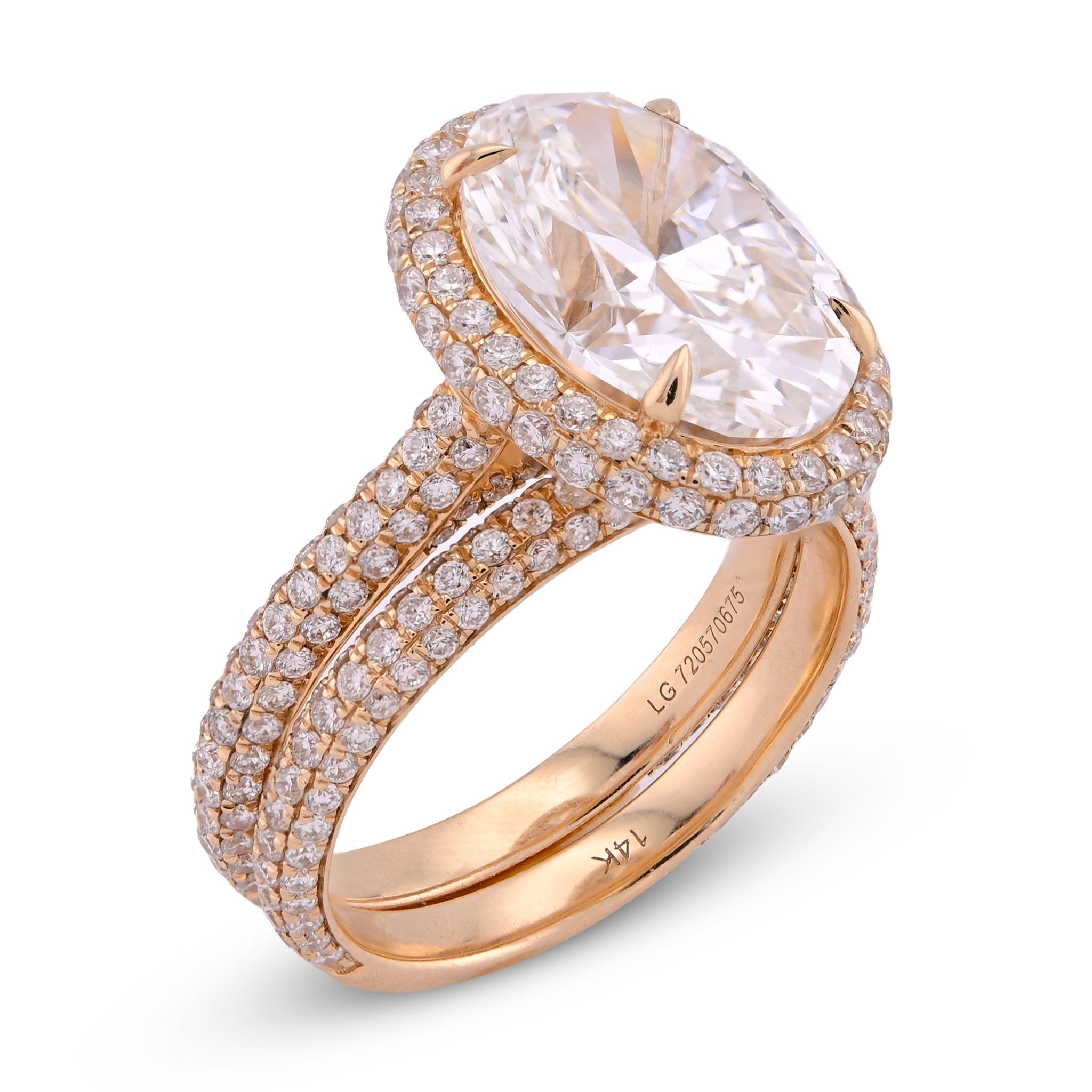 14K Yellow Gold Oval Shape 5.1CT Centre Solitaire 6.9TC Lab Diamond side Round Lab Diamond Women Ring with Band - Elite Jewelers - Rings