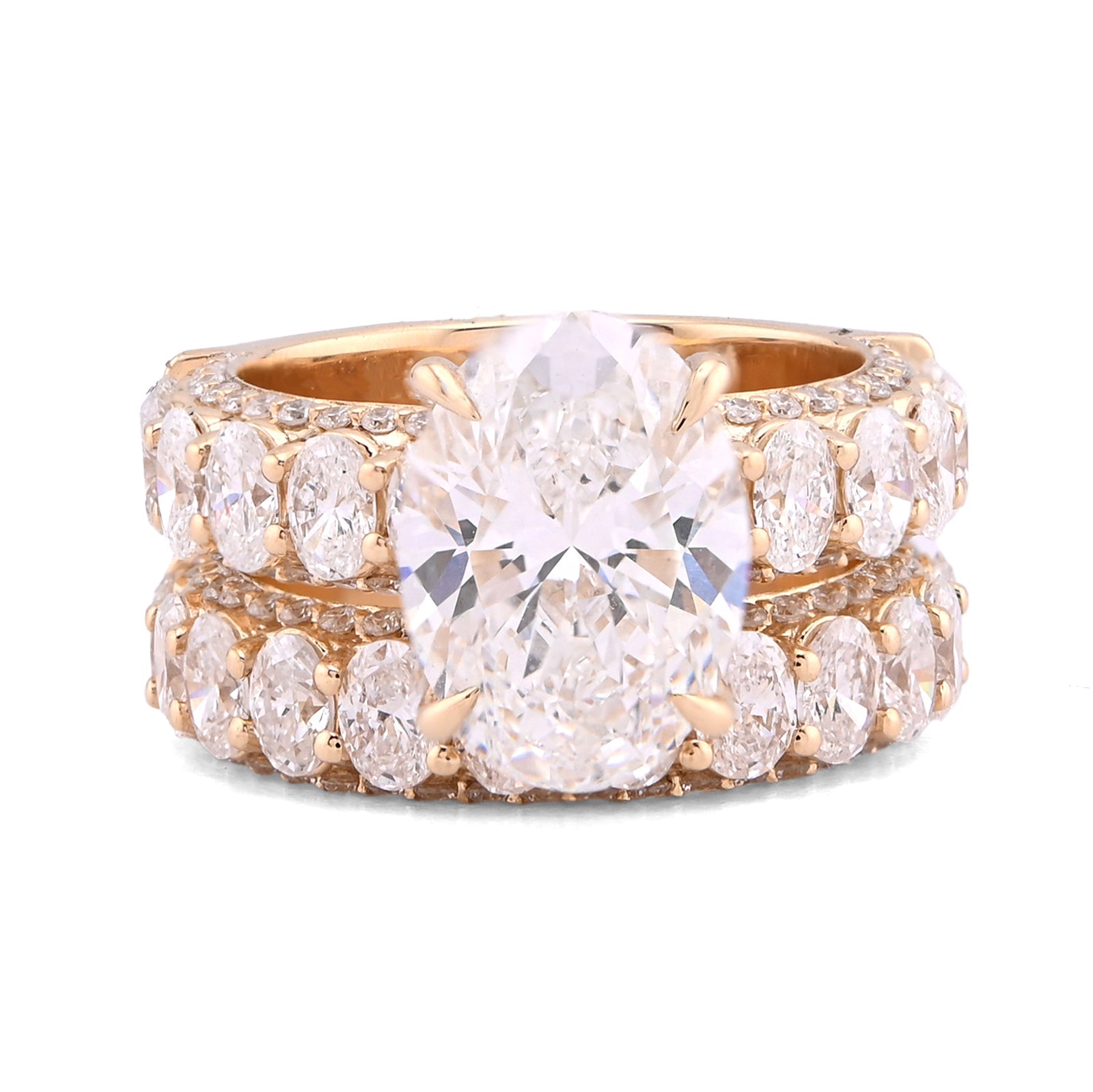 14K Yellow Gold Oval Solitaire Centre Side Iced Oval/Round 8.81CT Lab Diamond Women Ring - Elite Jewelers - Rings