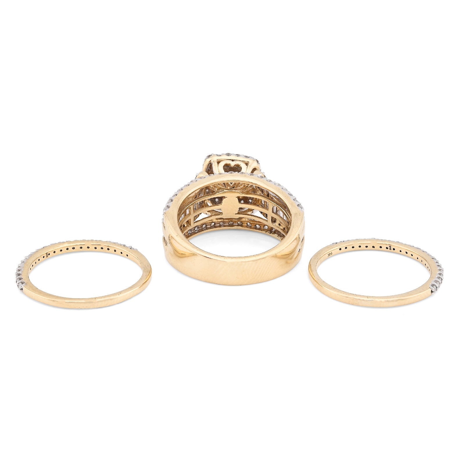 14K yellow Gold Round/Baguette 2.10CT Natural Diamond 3 band Square centre Women Wedding Ring Band - Elite Jewelers - Rings