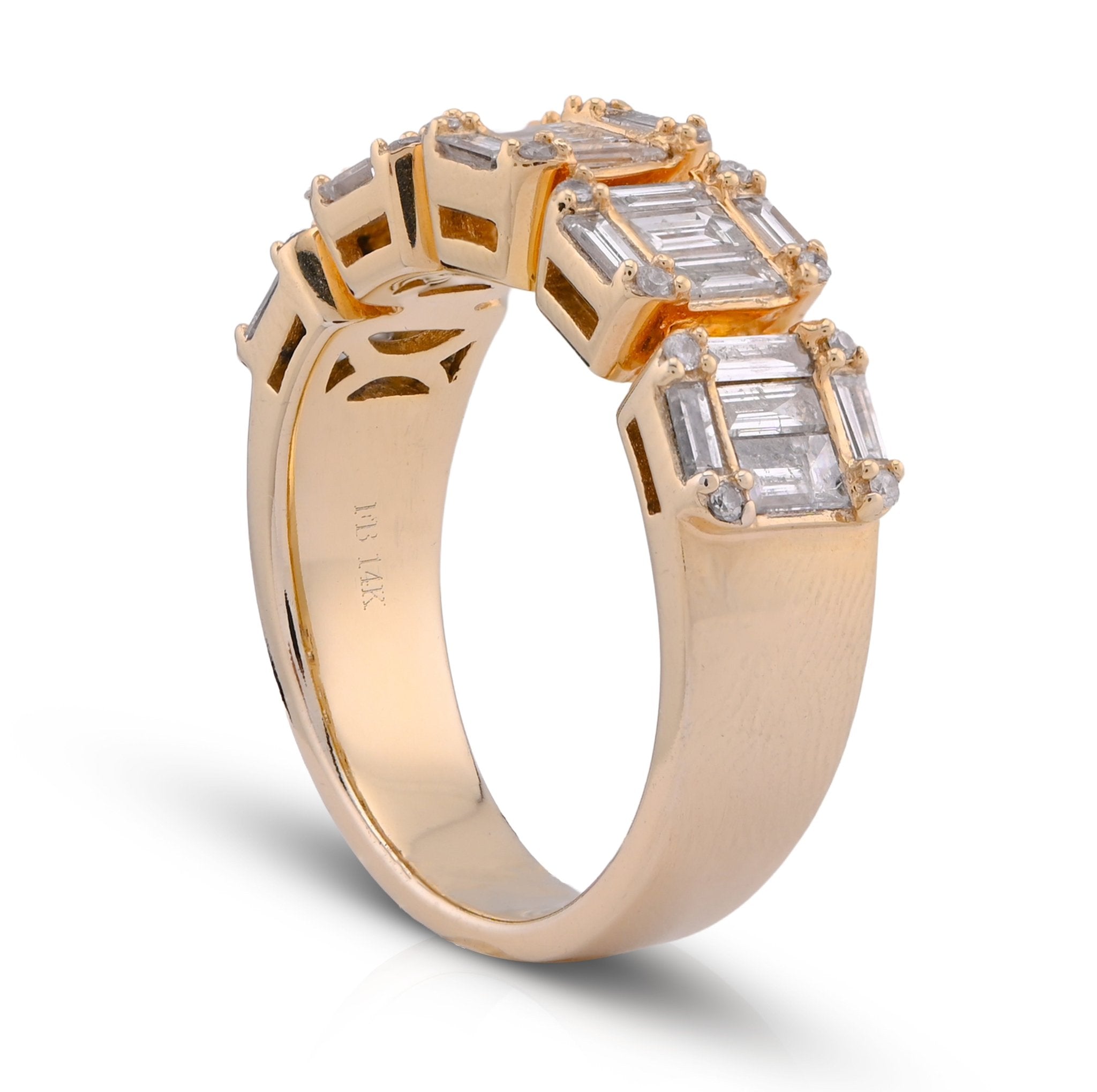 14K Yellow Gold Round/Baguette Block Link 3.5CT Natural Diamond Men Pinky Ring - Elite Jewelers - Rings