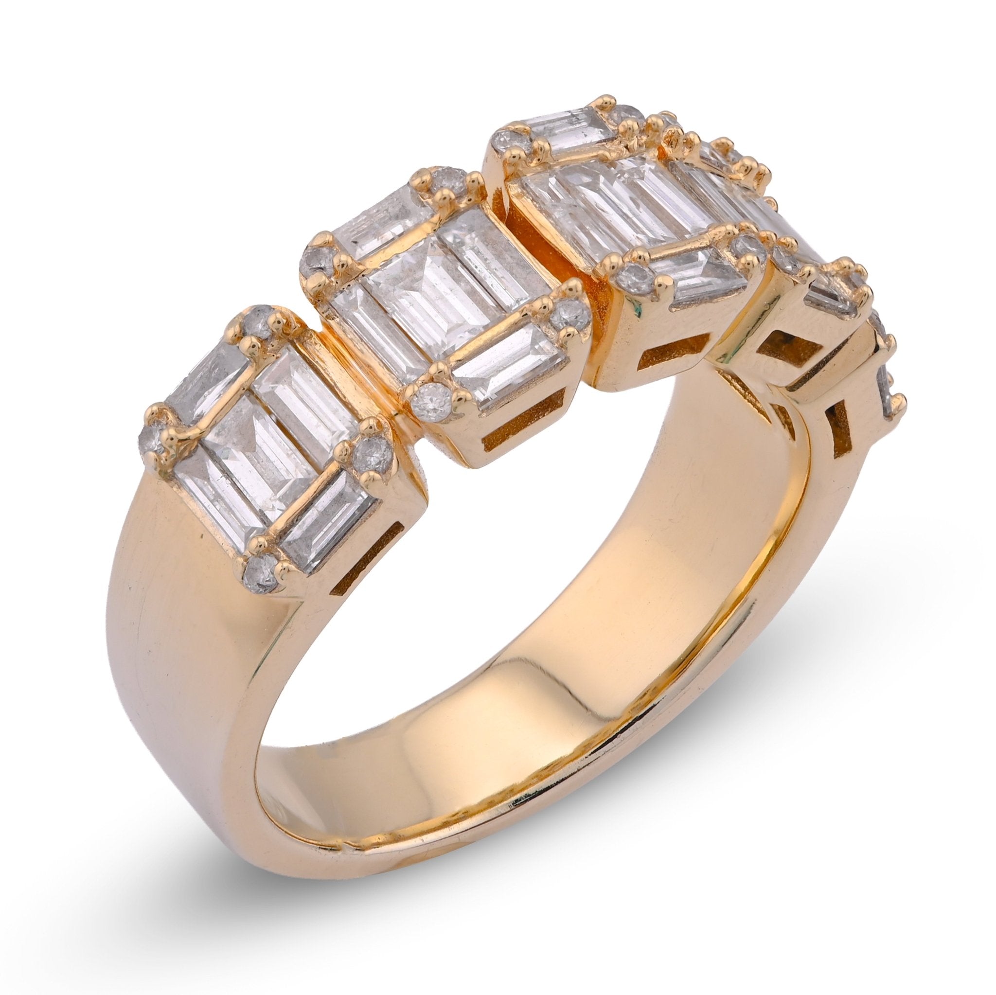 14K Yellow Gold Round/Baguette Block Link 3.5CT Natural Diamond Men Pinky Ring - Elite Jewelers - Rings