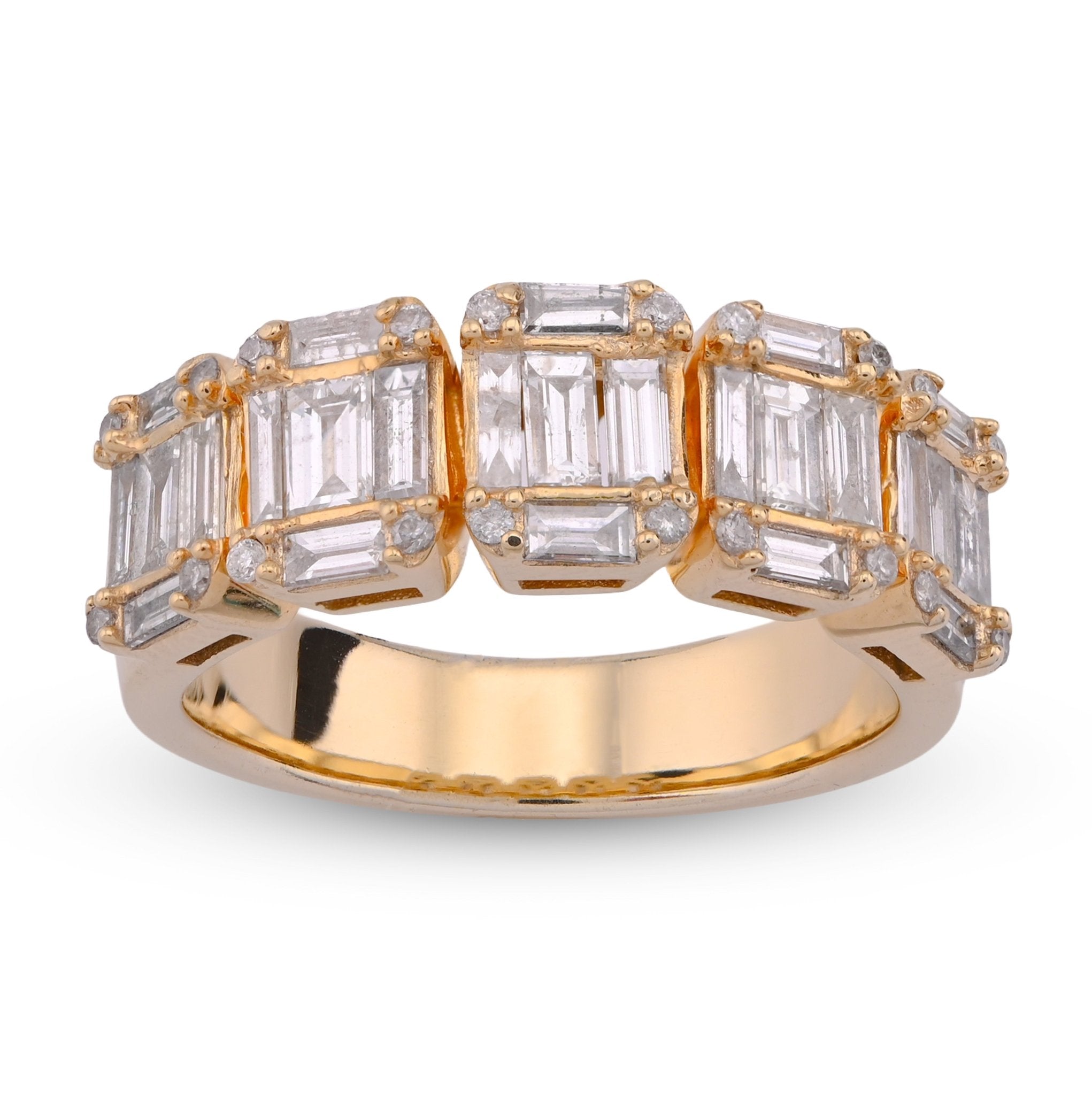 14K Yellow Gold Round/Baguette Block Link 3.5CT Natural Diamond Men Pinky Ring - Elite Jewelers - Rings