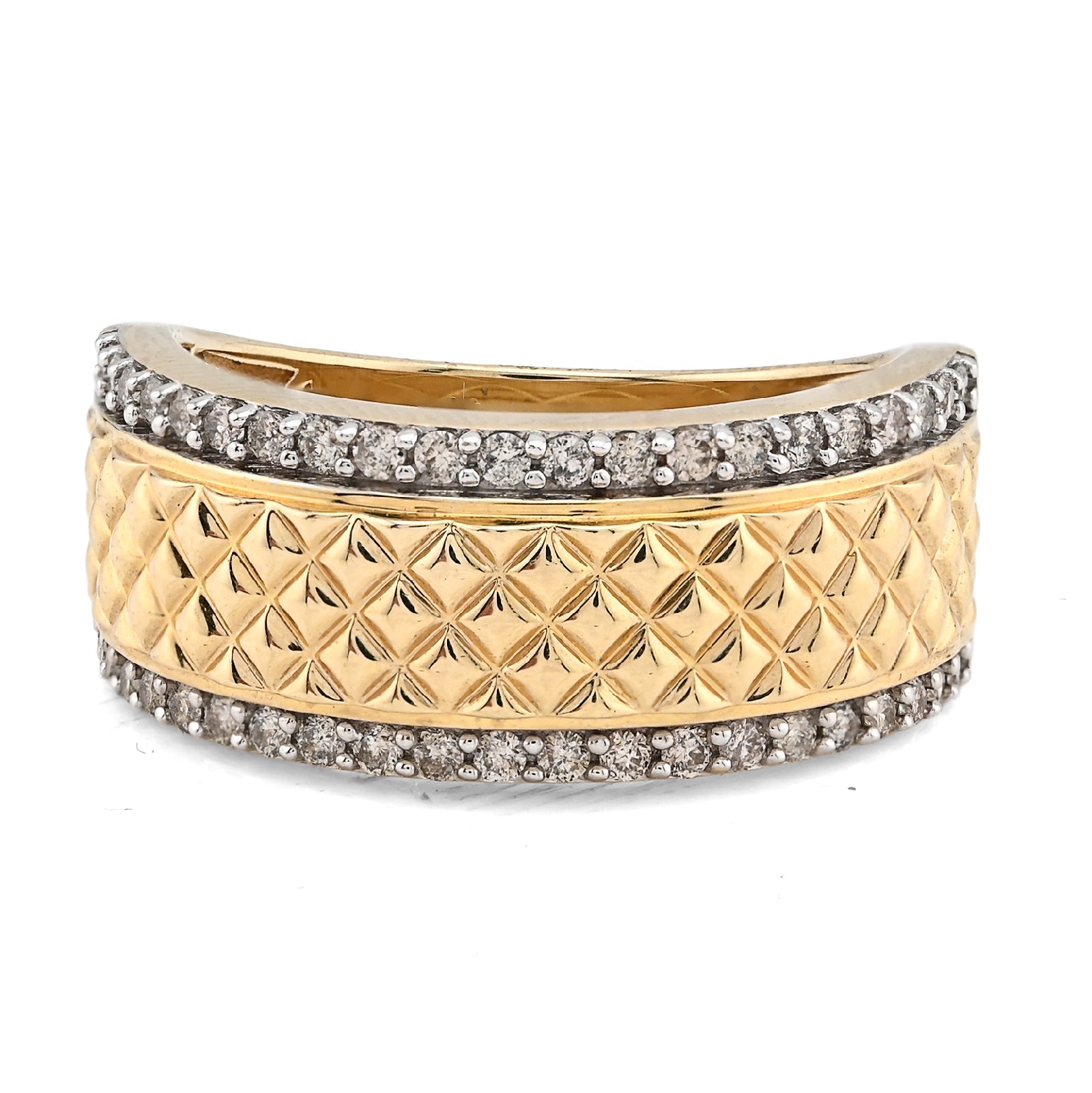 14K yellow Gold Side Iced 0.50CT Natural Diamond Square Centre Design Men Band - Elite Jewelers - Rings