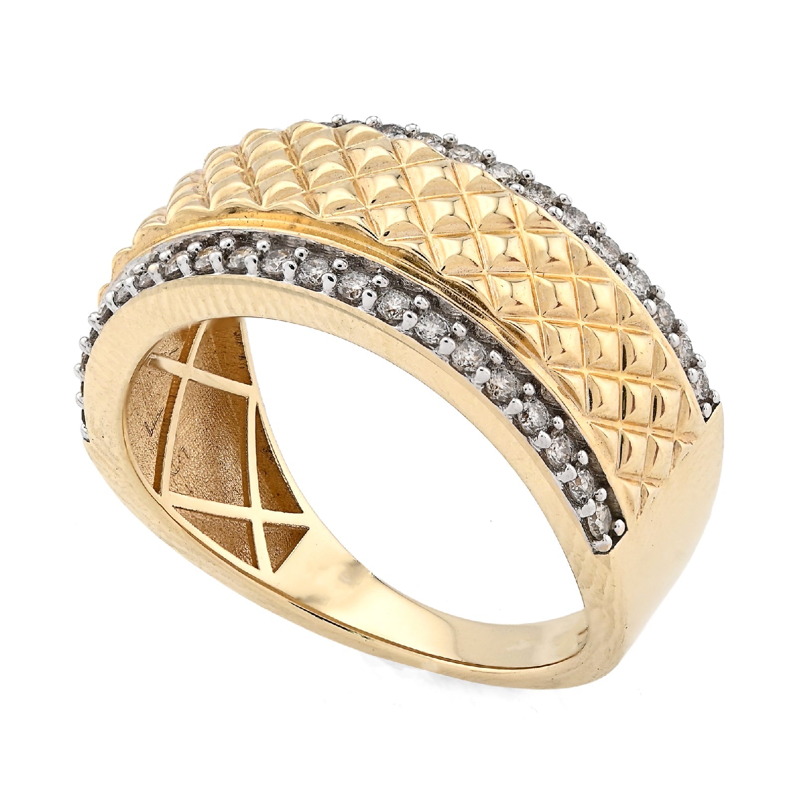14K yellow Gold Side Iced 0.50CT Natural Diamond Square Centre Design Men Band - Elite Jewelers - Rings