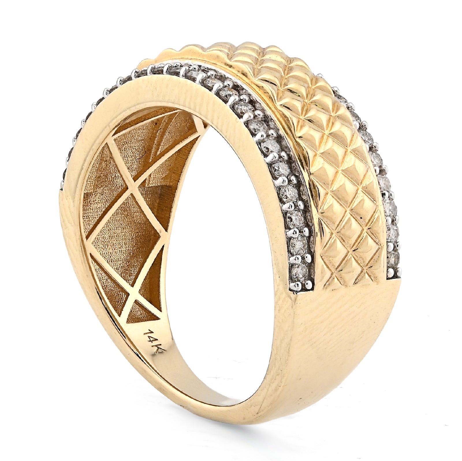 14K yellow Gold Side Iced 0.50CT Natural Diamond Square Centre Design Men Band - Elite Jewelers - Rings