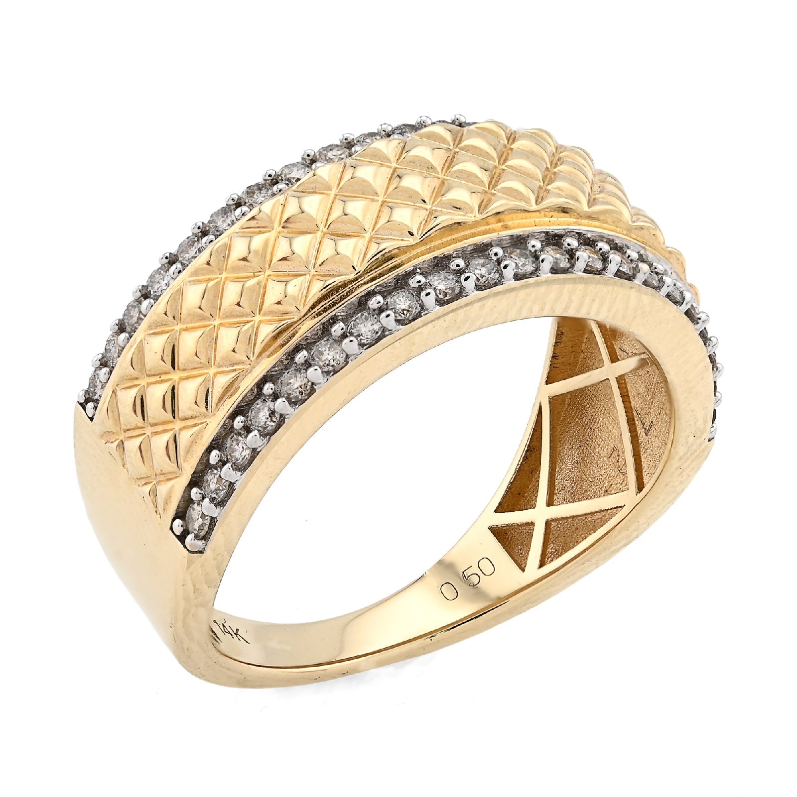 14K yellow Gold Side Iced 0.50CT Natural Diamond Square Centre Design Men Band - Elite Jewelers - Rings
