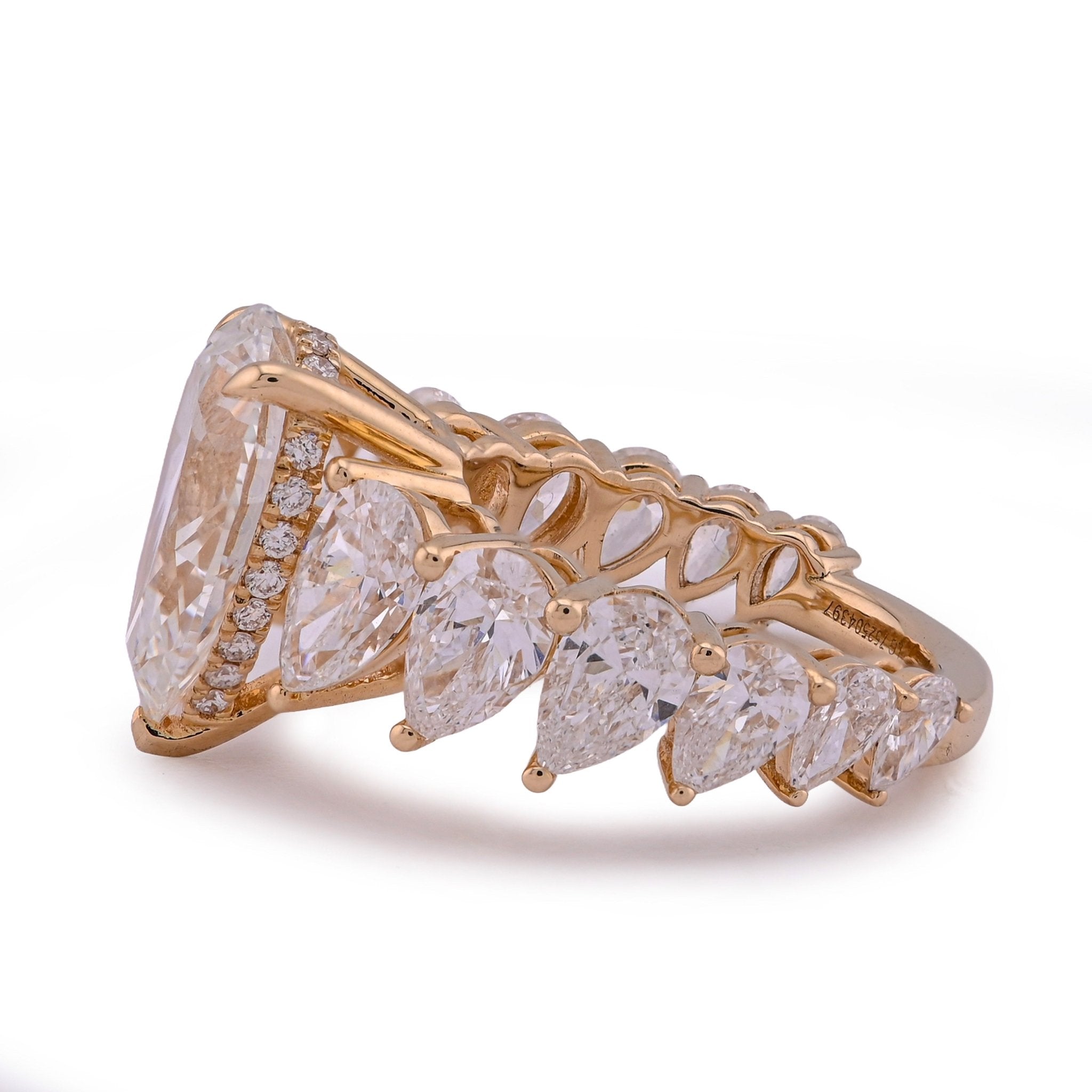 14K Yellow Gold Tear Drop/Pear Shape Solitaire 5CT Centre 9.8TC Side Iced Lab Diamond Women Ring - Elite Jewelers - Rings