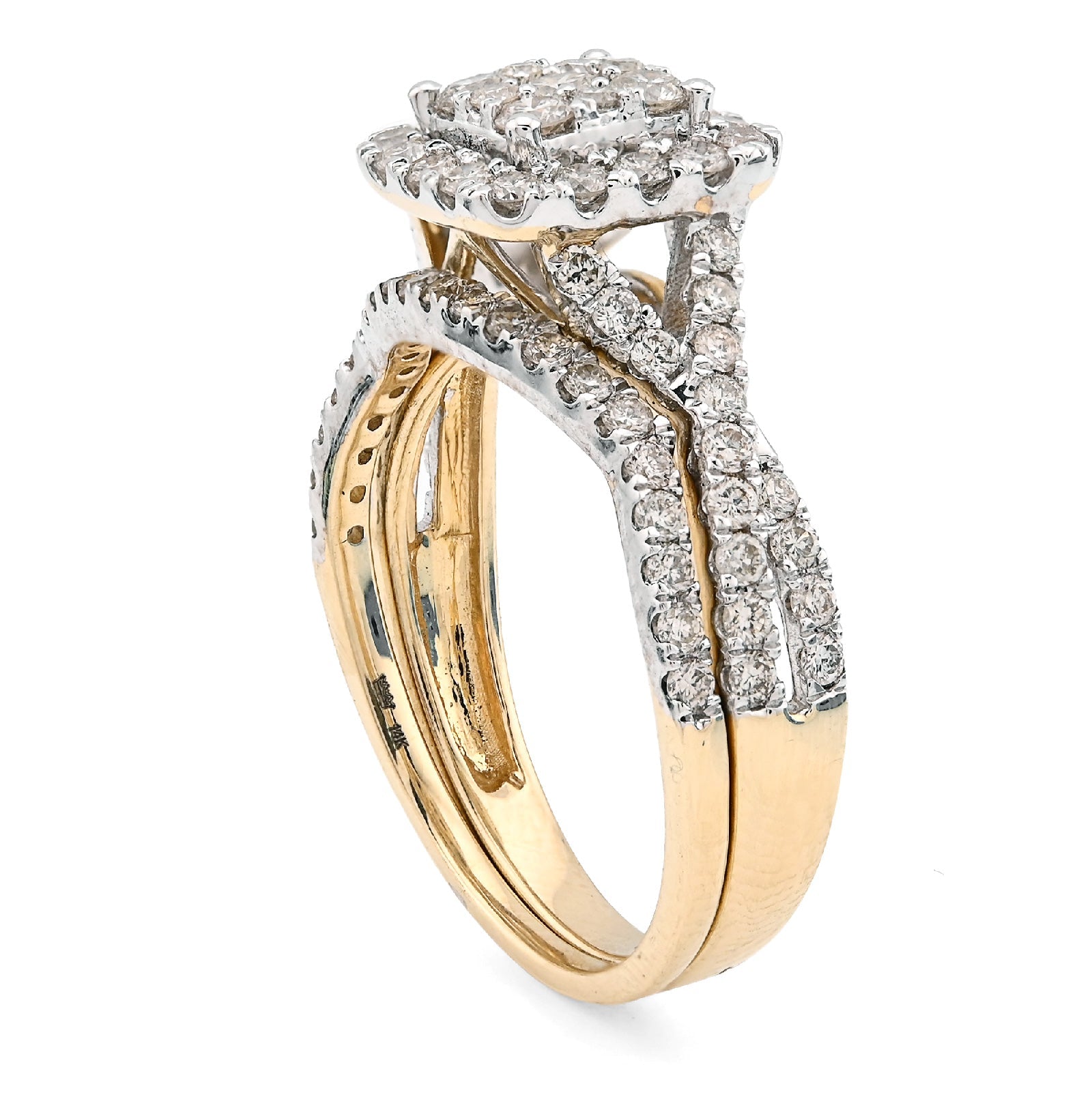 14K Yellow/White Gold 1.02CT Natural Diamond Bridal Set Square Women Band Ring - Elite Jewelers - Rings