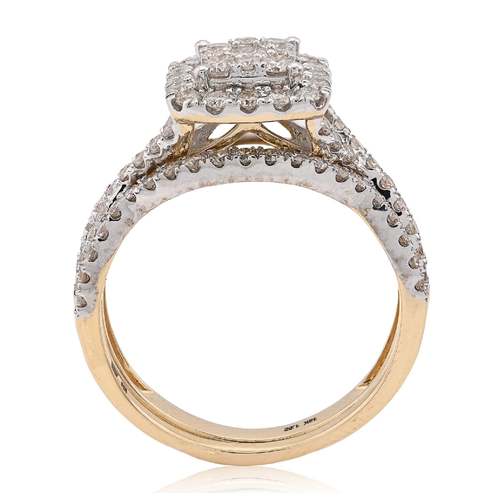 14K Yellow/White Gold 1.02CT Natural Diamond Bridal Set Square Women Band Ring - Elite Jewelers - Rings