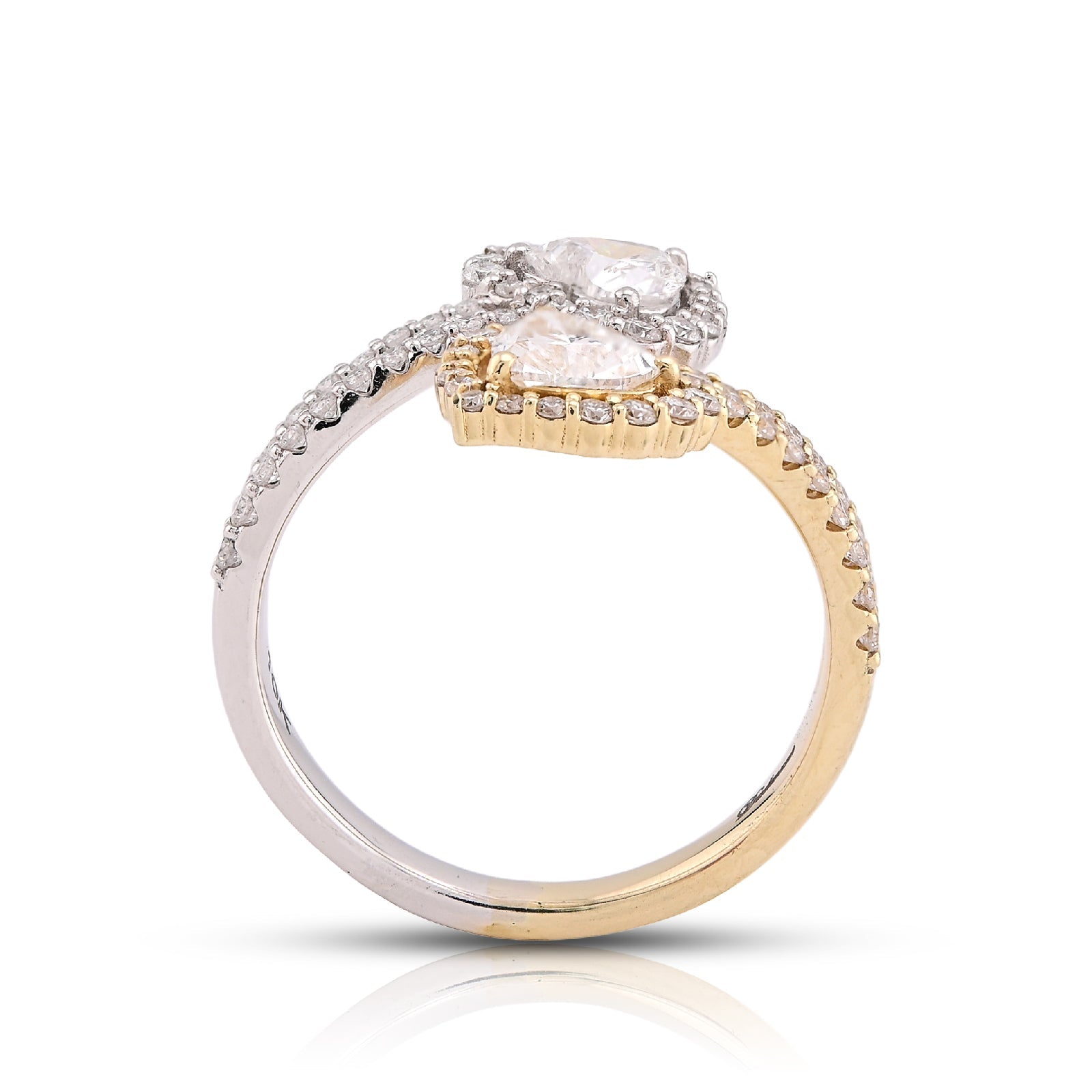 14K Yellow/White Gold 1.50CT Dual Heart Lab Diamond Women Ring - Elite Jewelers-Rings