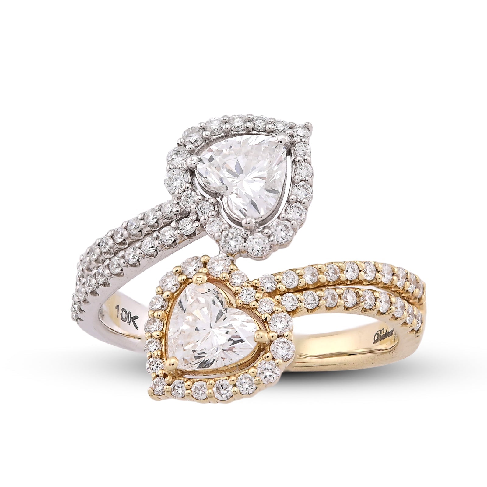 14K Yellow/White Gold 1.50CT Dual Heart Lab Diamond Women Ring - Elite Jewelers-Rings