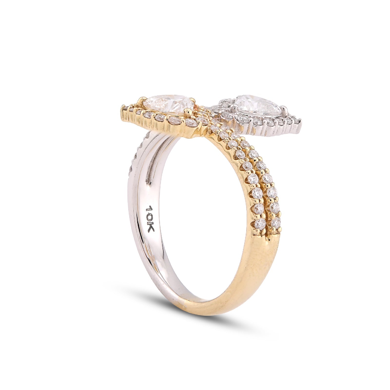 14K Yellow/White Gold 1.50CT Dual Heart Lab Diamond Women Ring - Elite Jewelers-Rings