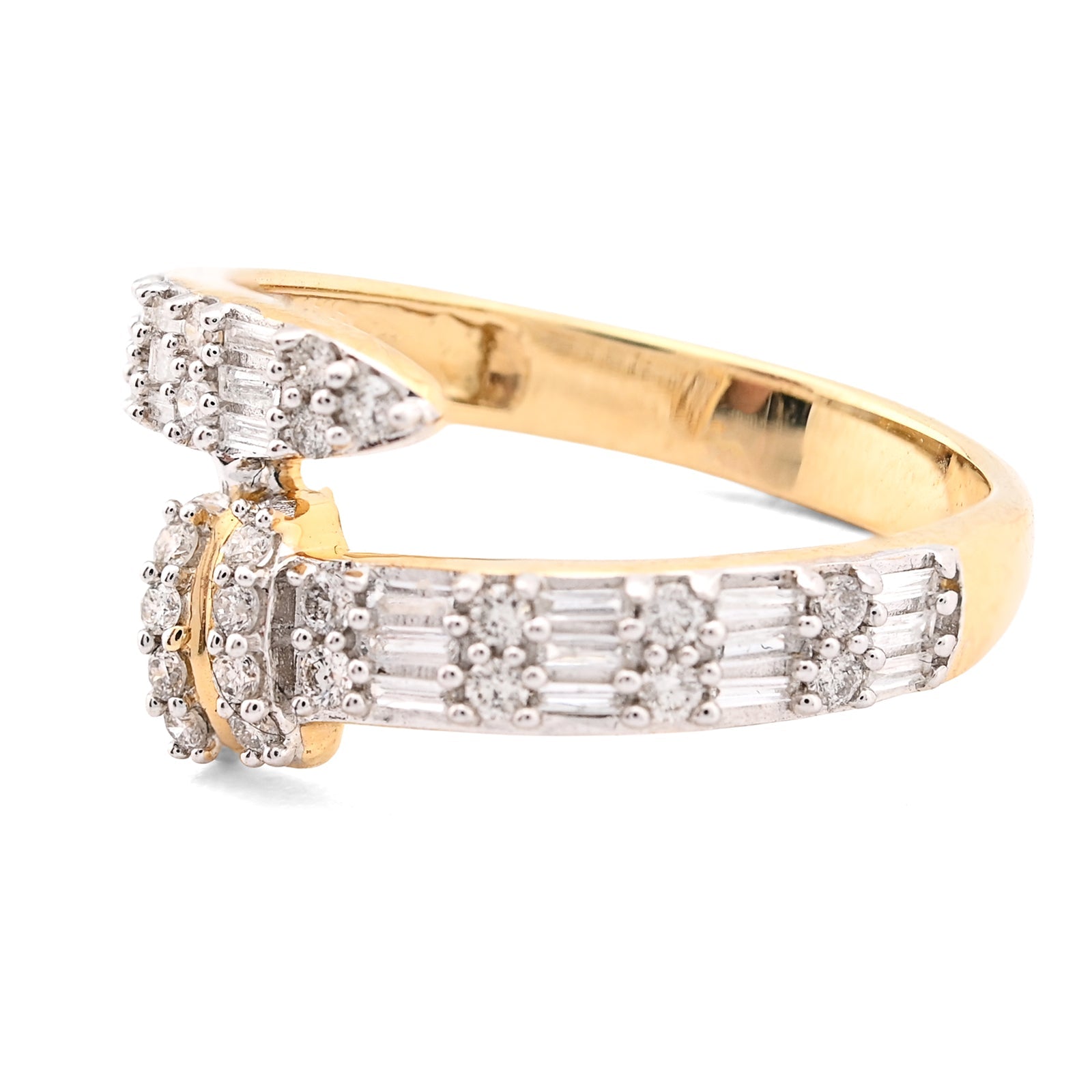 14KT Yellow Gold 0.40CT Natural Diamond Round/baguette Women Nail Ring - Elite Jewelers - Rings