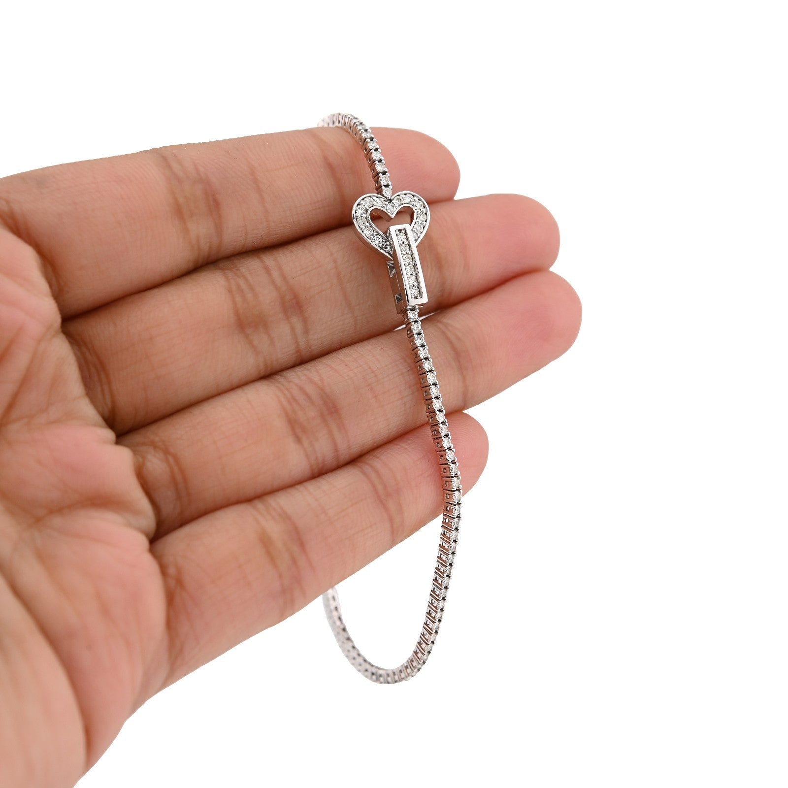 1.5MM 14k White Gold 6.5g 1.25CTW Natural Diamond Heart Tennis Bracelet 7 Inches - Elite Jewelers - Bracelets