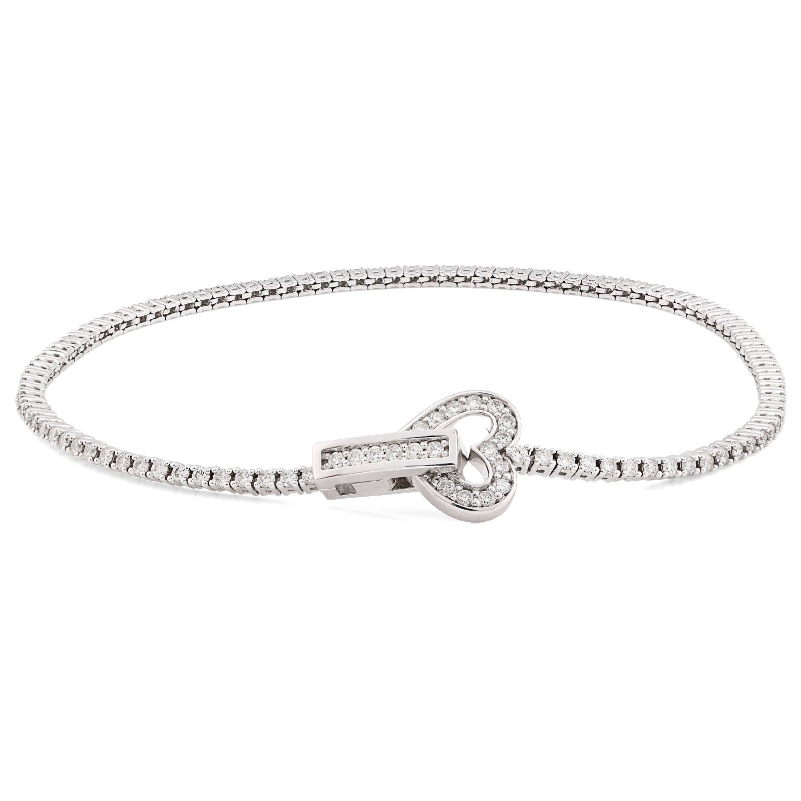 1.5MM 14k White Gold 6.5g 1.25CTW Natural Diamond Heart Tennis Bracelet 7 Inches - Elite Jewelers - Bracelets