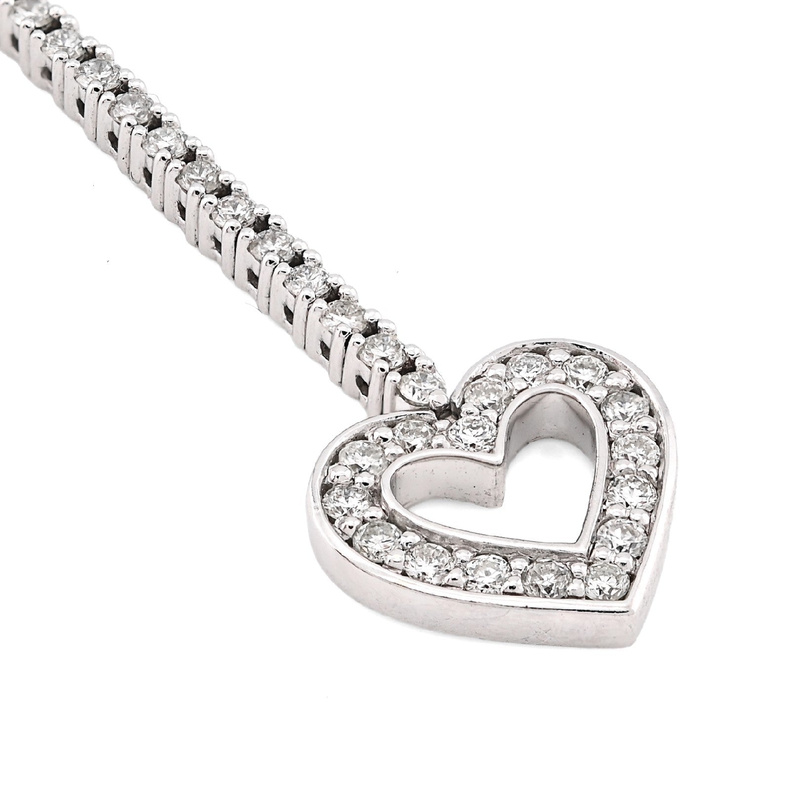 1.5MM 14k White Gold 6.5g 1.25CTW Natural Diamond Heart Tennis Bracelet 7 Inches - Elite Jewelers - Bracelets