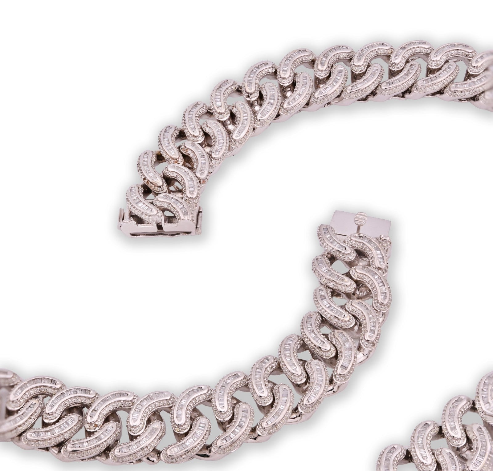 17MM 10k White Gold 23In 26.5CTW Pure Round/Baguette Diamond 223.9gm Cuban Chain - Elite Jewelers - Necklaces & Chains