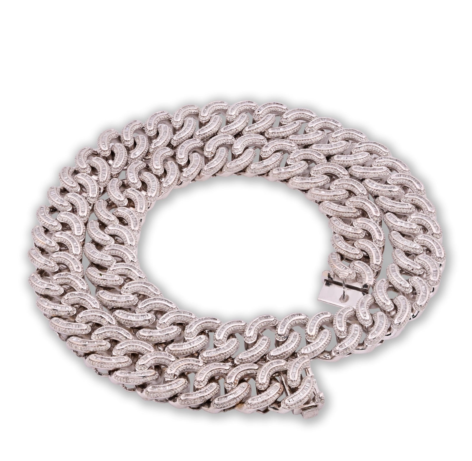 17MM 10k White Gold 23In 26.5CTW Pure Round/Baguette Diamond 223.9gm Cuban Chain - Elite Jewelers - Necklaces & Chains