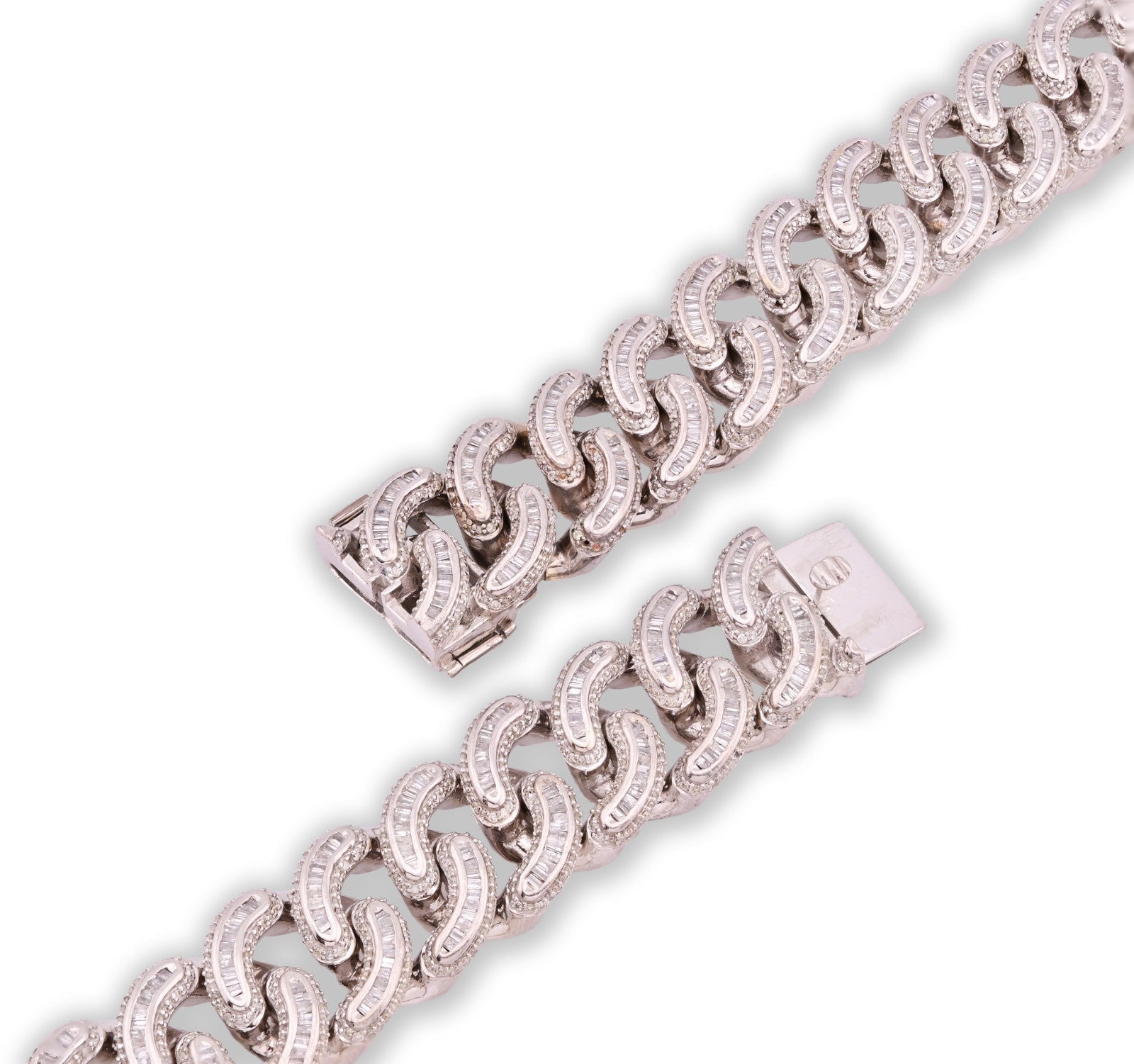17MM 10k White Gold 23In 26.5CTW Pure Round/Baguette Diamond 223.9gm Cuban Chain - Elite Jewelers - Necklaces & Chains