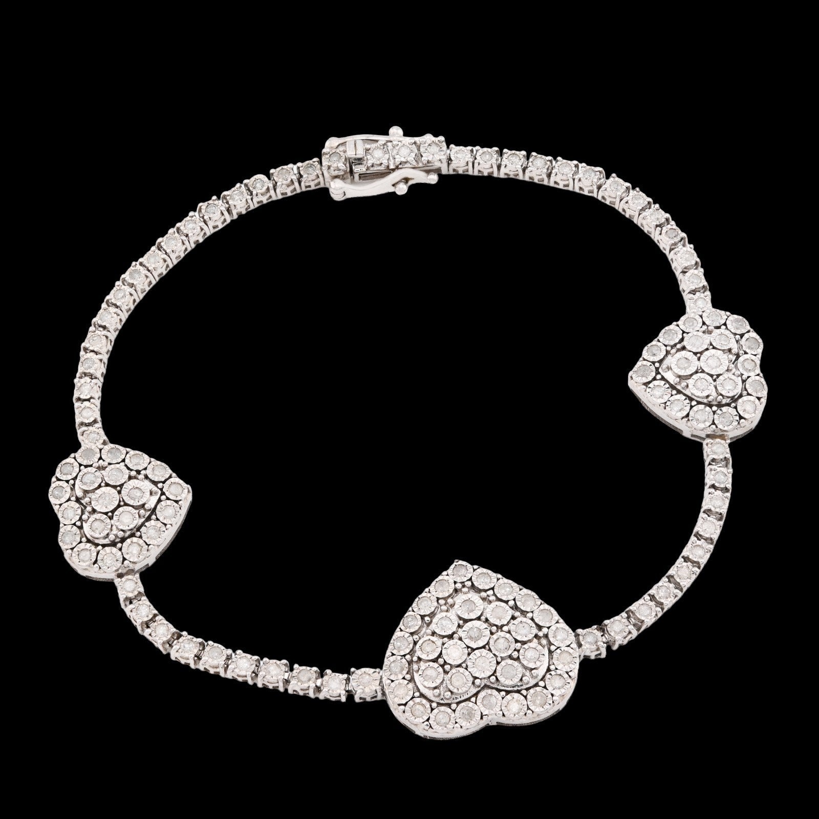 2.5MM 925 Silver 11.8gms 1.15CTW Natural Diamond Heart Tennis Bracelet 7 Inches - Elite Jewelers - Bracelets