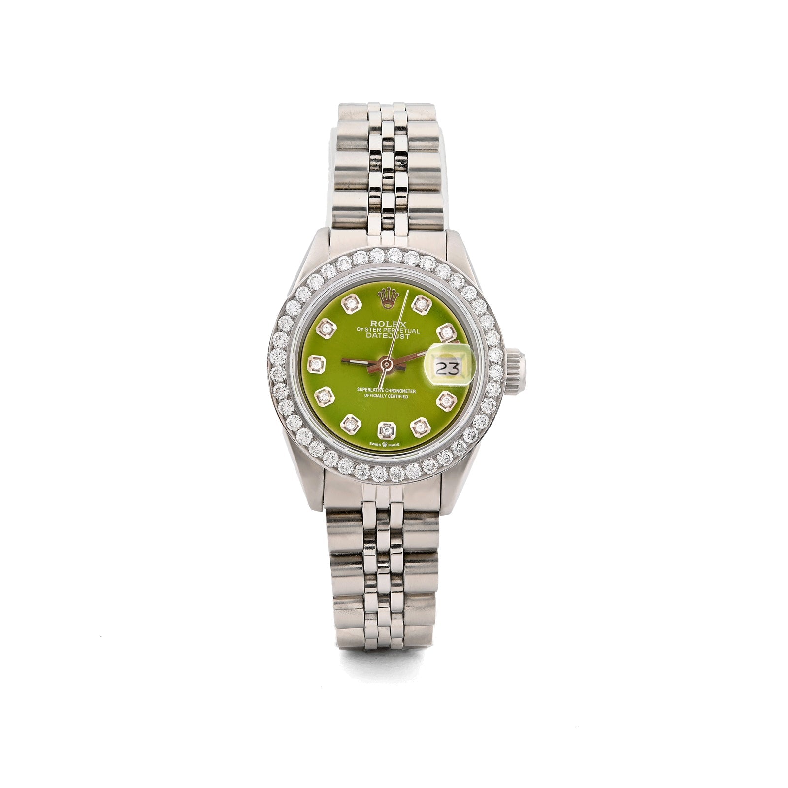 26MM Rolex Datejust Stainless Steel 1Ct Natural Diamond Bezel Green Face Jubilee Band Watch - Elite Jewelers - Luxury Watch