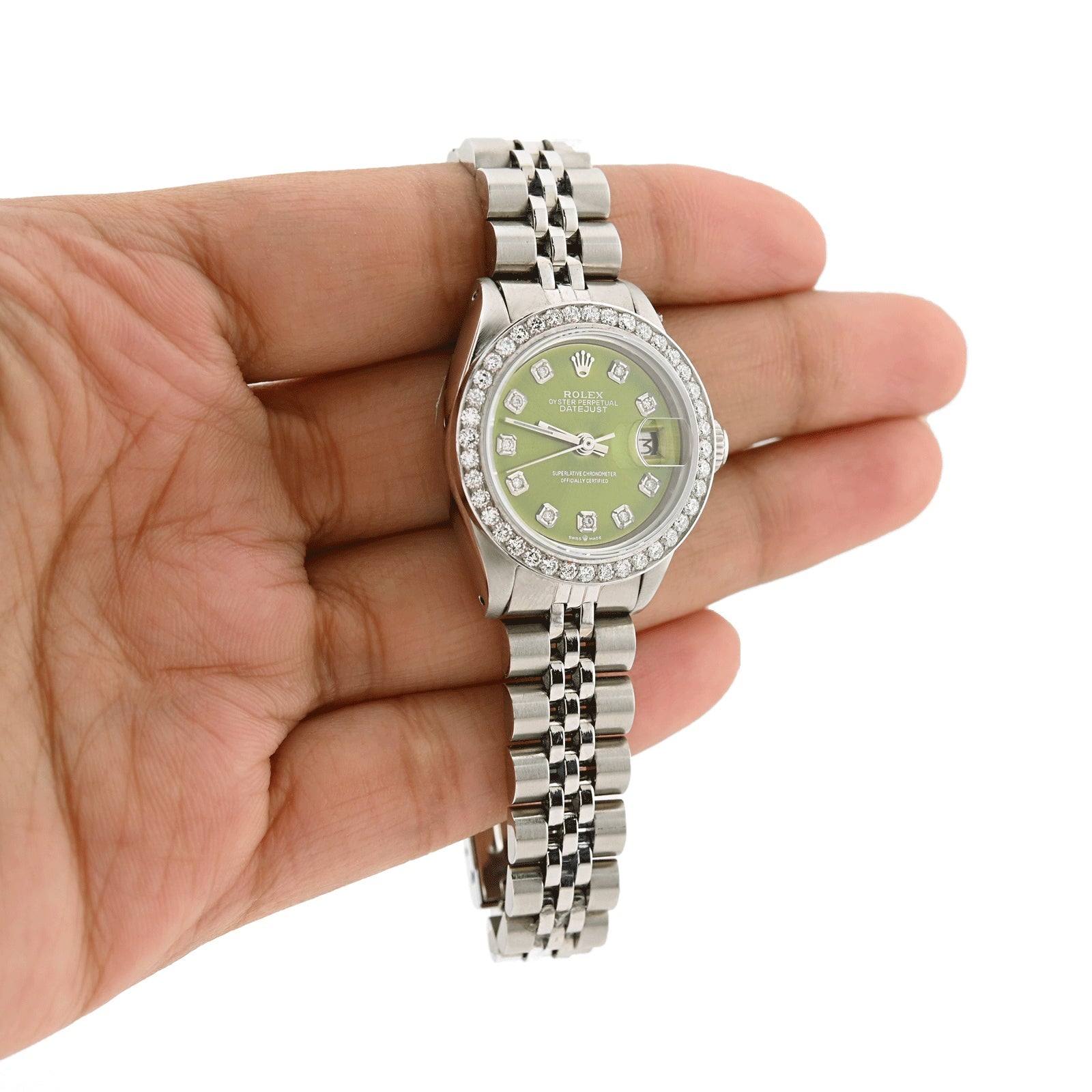 26MM Rolex Datejust Stainless Steel 1Ct Natural Diamond Bezel Green Face Jubilee Band Watch - Elite Jewelers - Luxury Watch