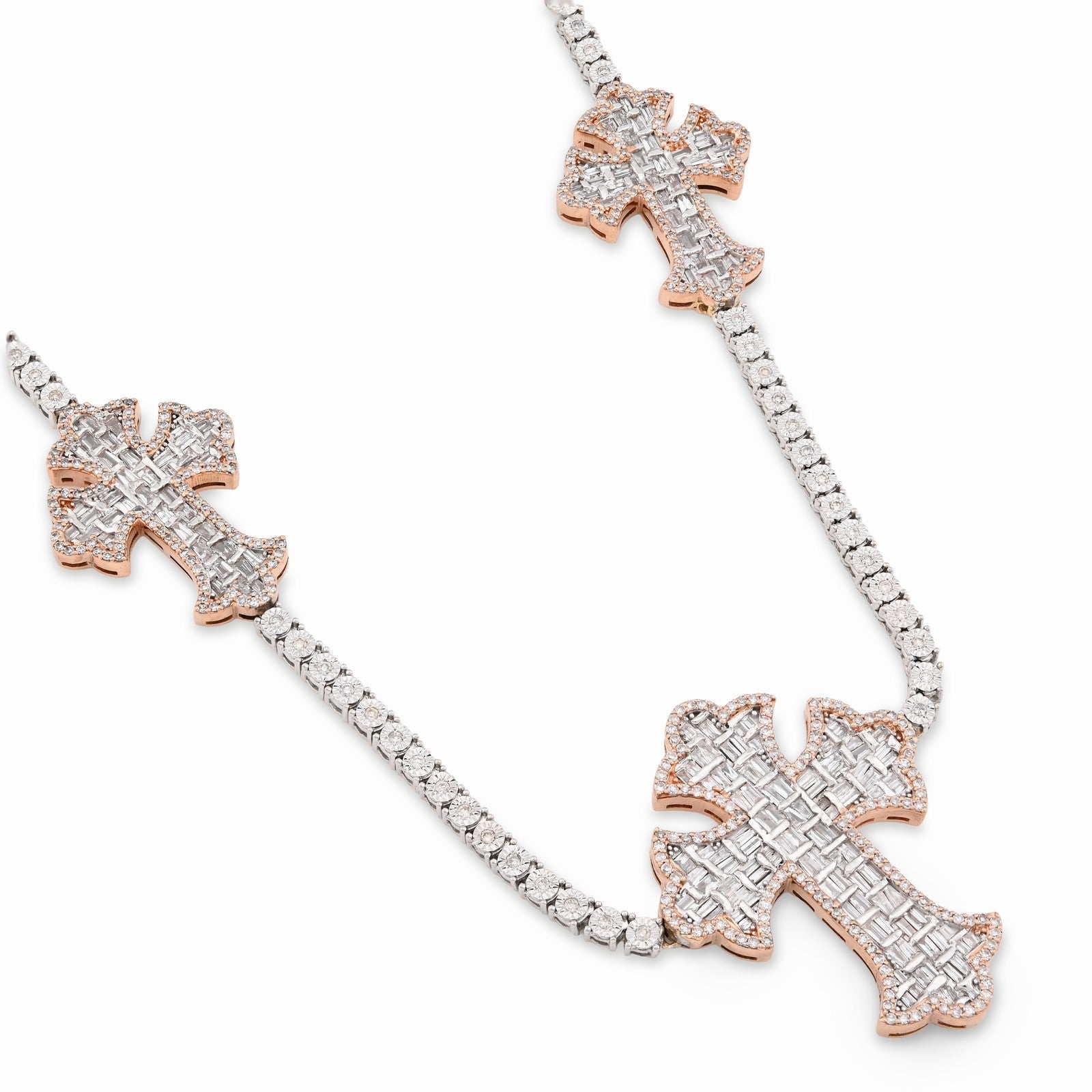 2.8MM 10k Rose/White Gold 38.5g 4CTW Natural Diamond Tennis w/ Cross Chain 22In - Elite Jewelers - Necklaces