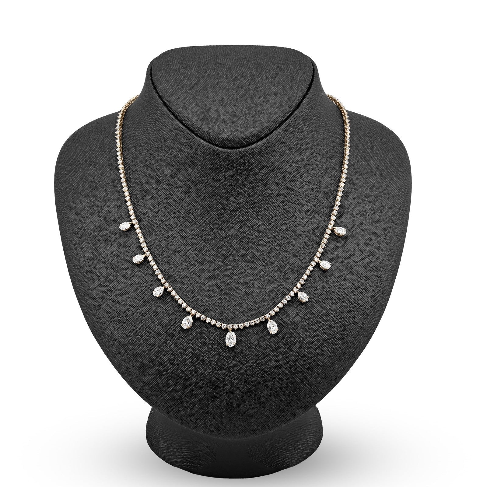 2.9MM 14K Yellow Gold 18.8g 9.52CT Lab Diamond 17In Tennis Pear Shape Drop Chain - Elite Jewelers - Necklaces & Chains
